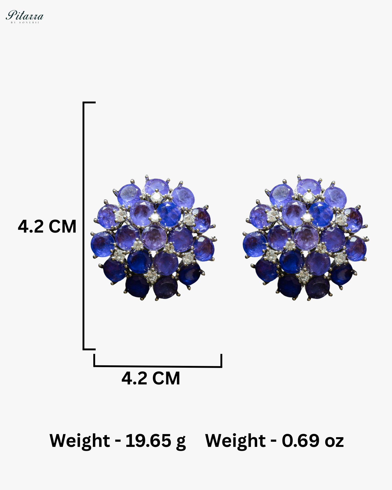 Blue Stone Silver Crystal Stud Earrings