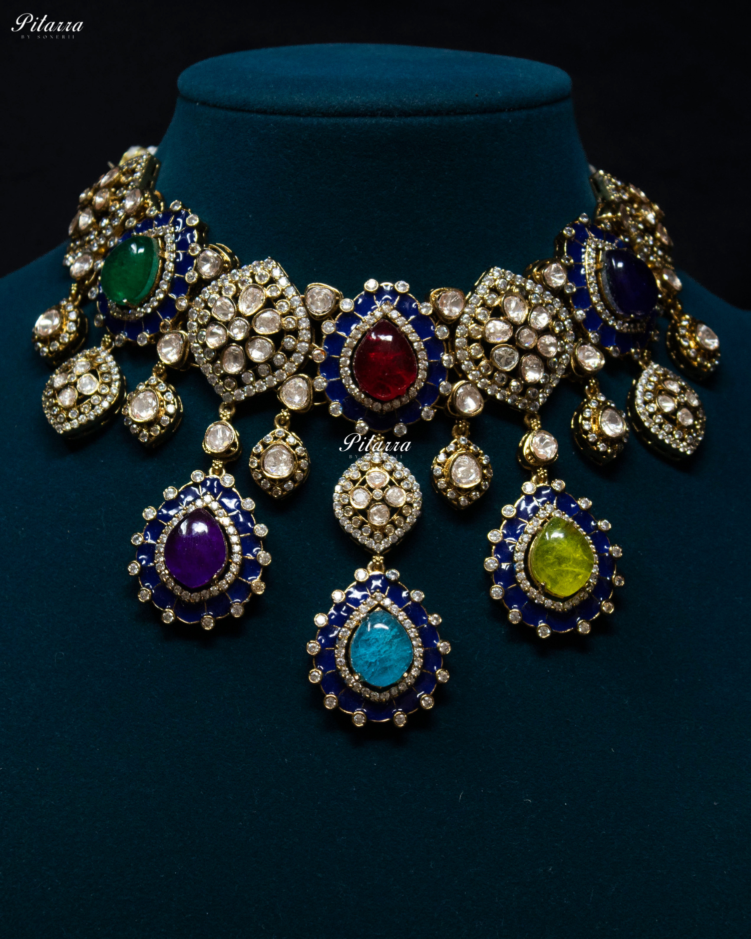Multi Stone Handcrafted Blue Finish Kundan Choker Set