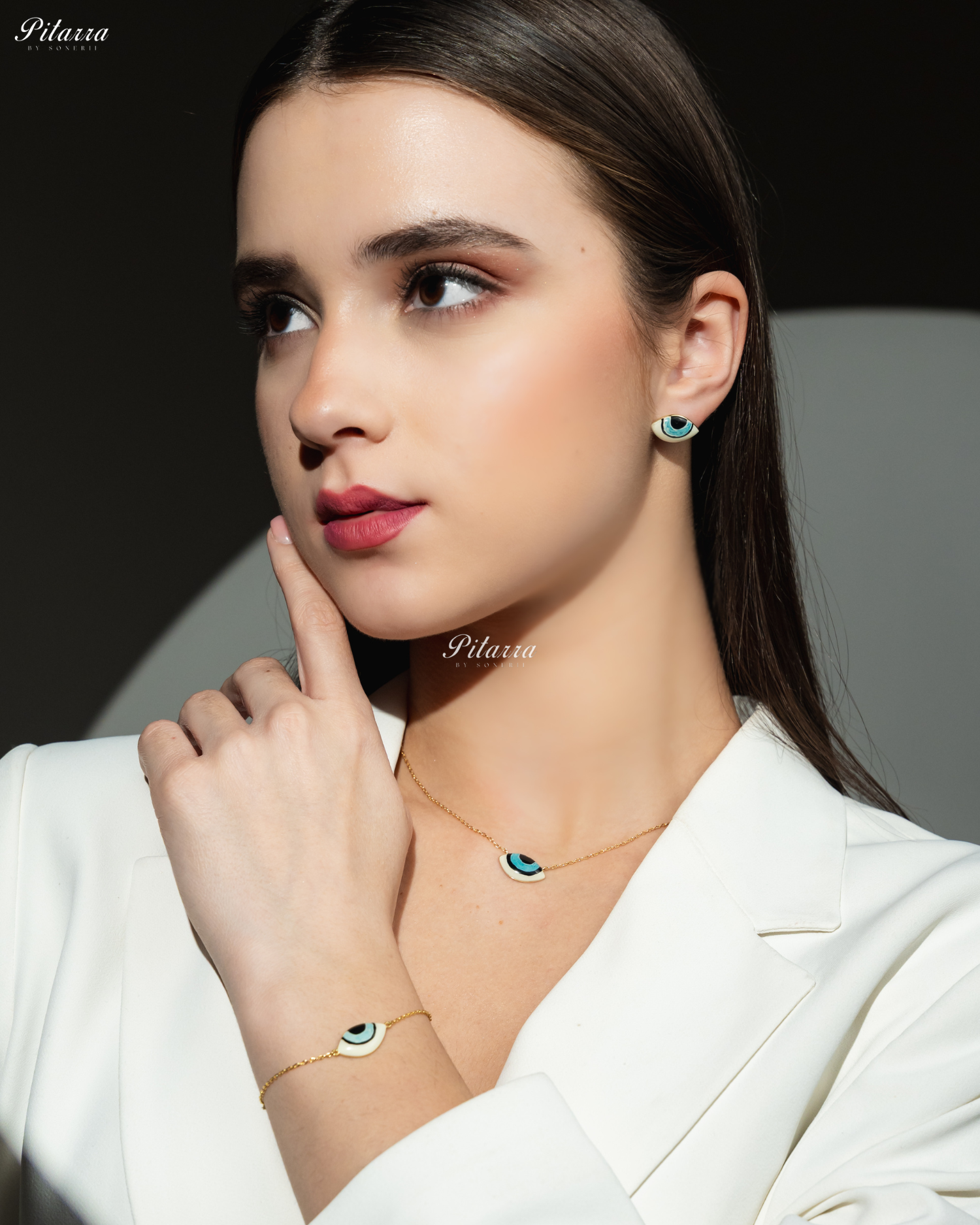 Blue Evil Eye Gold Chain 92.5 Silver Necklace Set