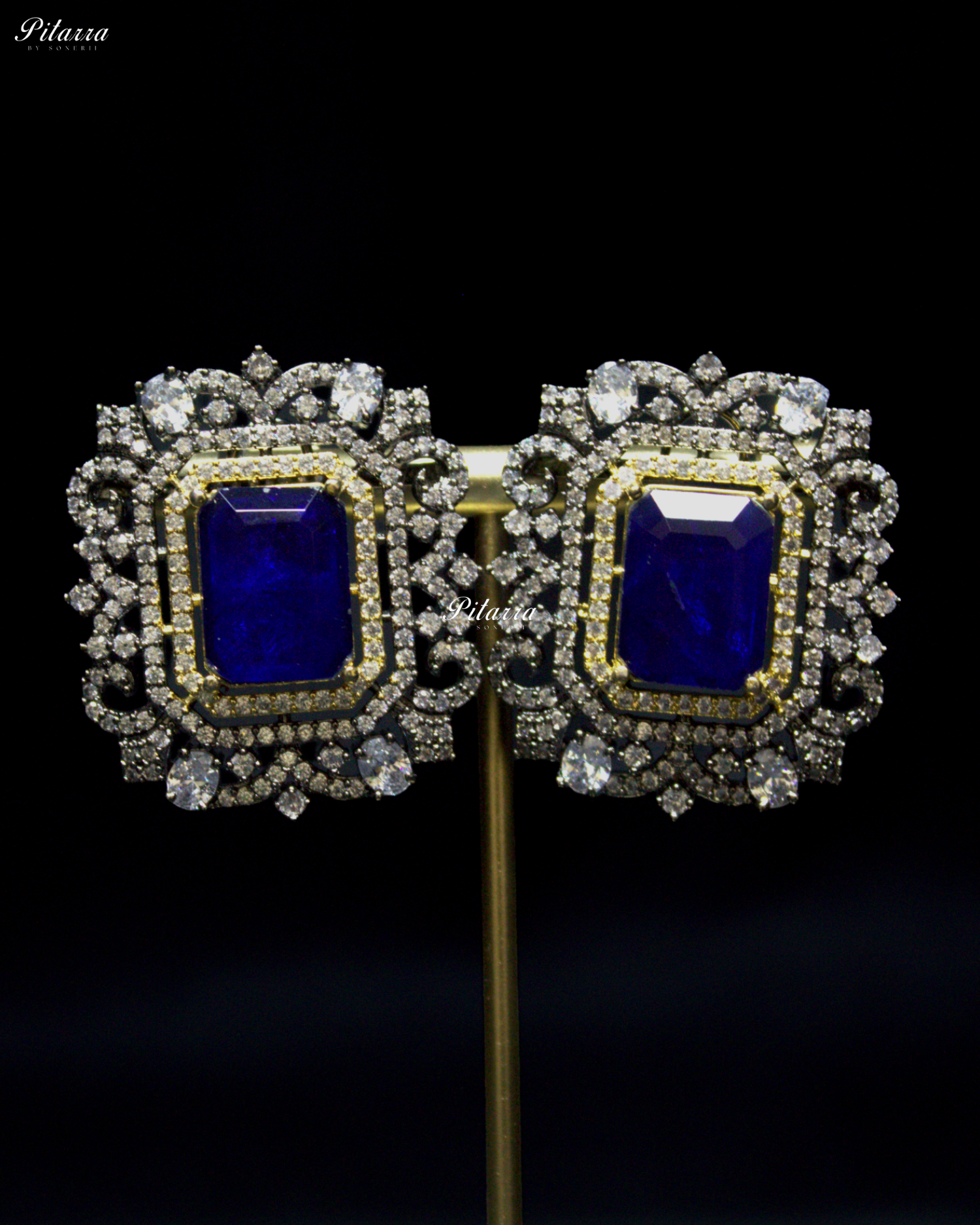 Navy Blue Stone Doublet Pearl Choker Set