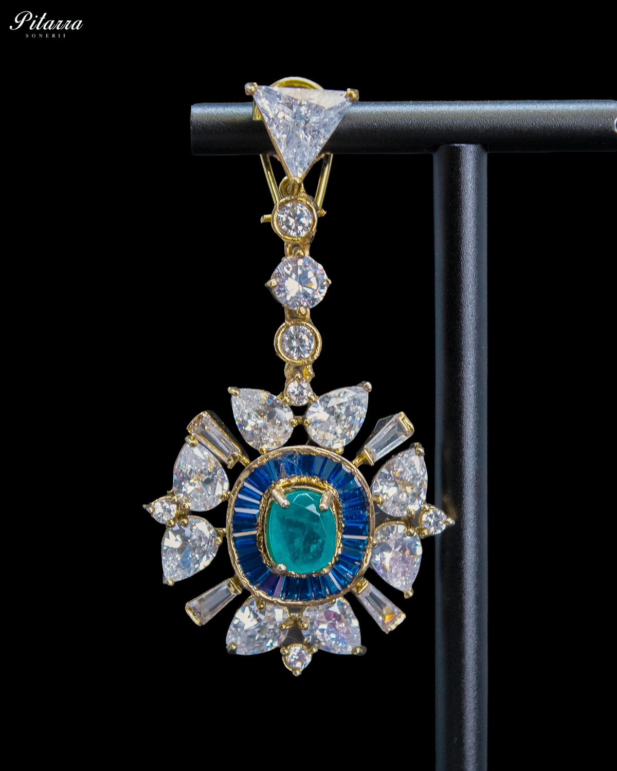 Teal Blue Kundan Floral Drop Earrings