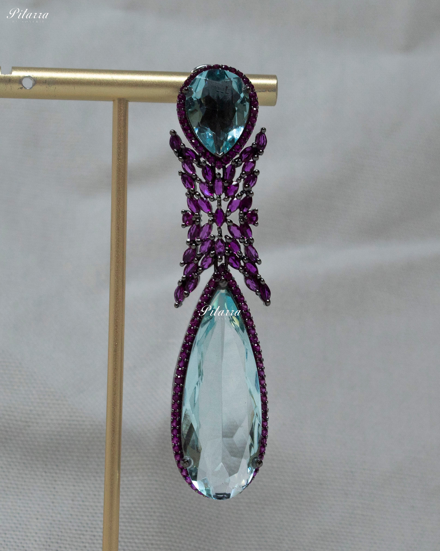 Turquoise Stone Purple Finish Contemporary Drop Earrings