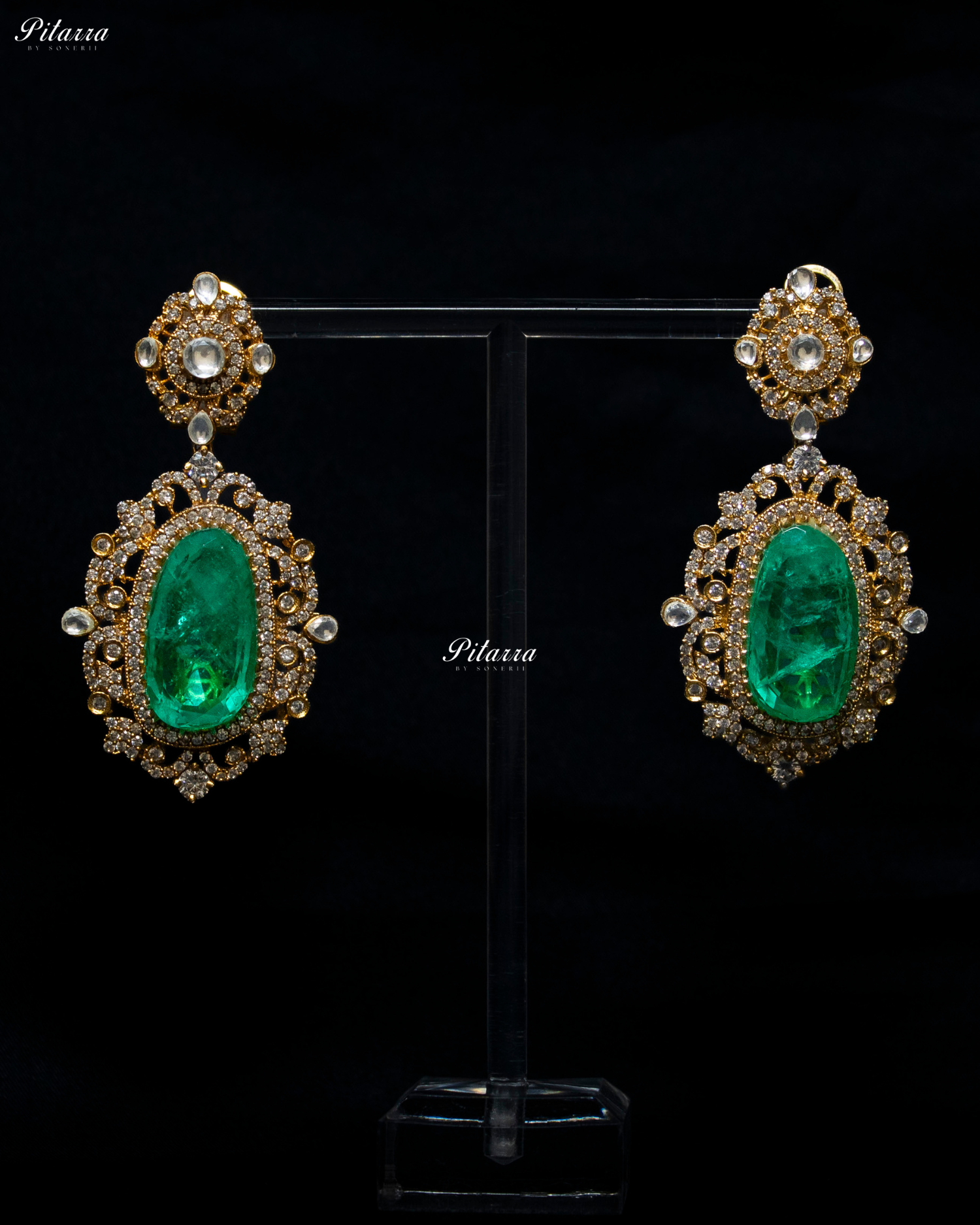 Emerald Stone Bird Victorian Polki Necklace Set