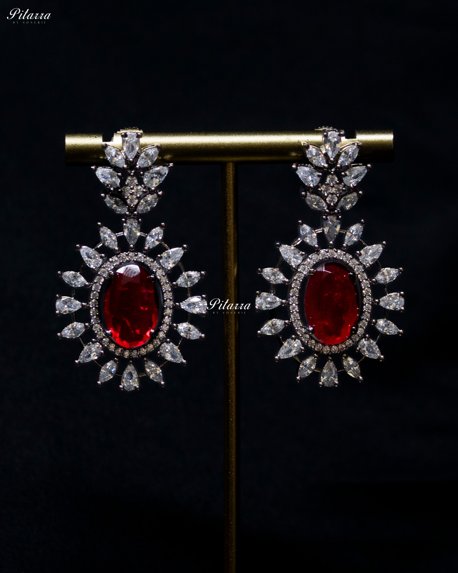 Red Color Stones Dazzling Cubic Zirconia Necklace Set
