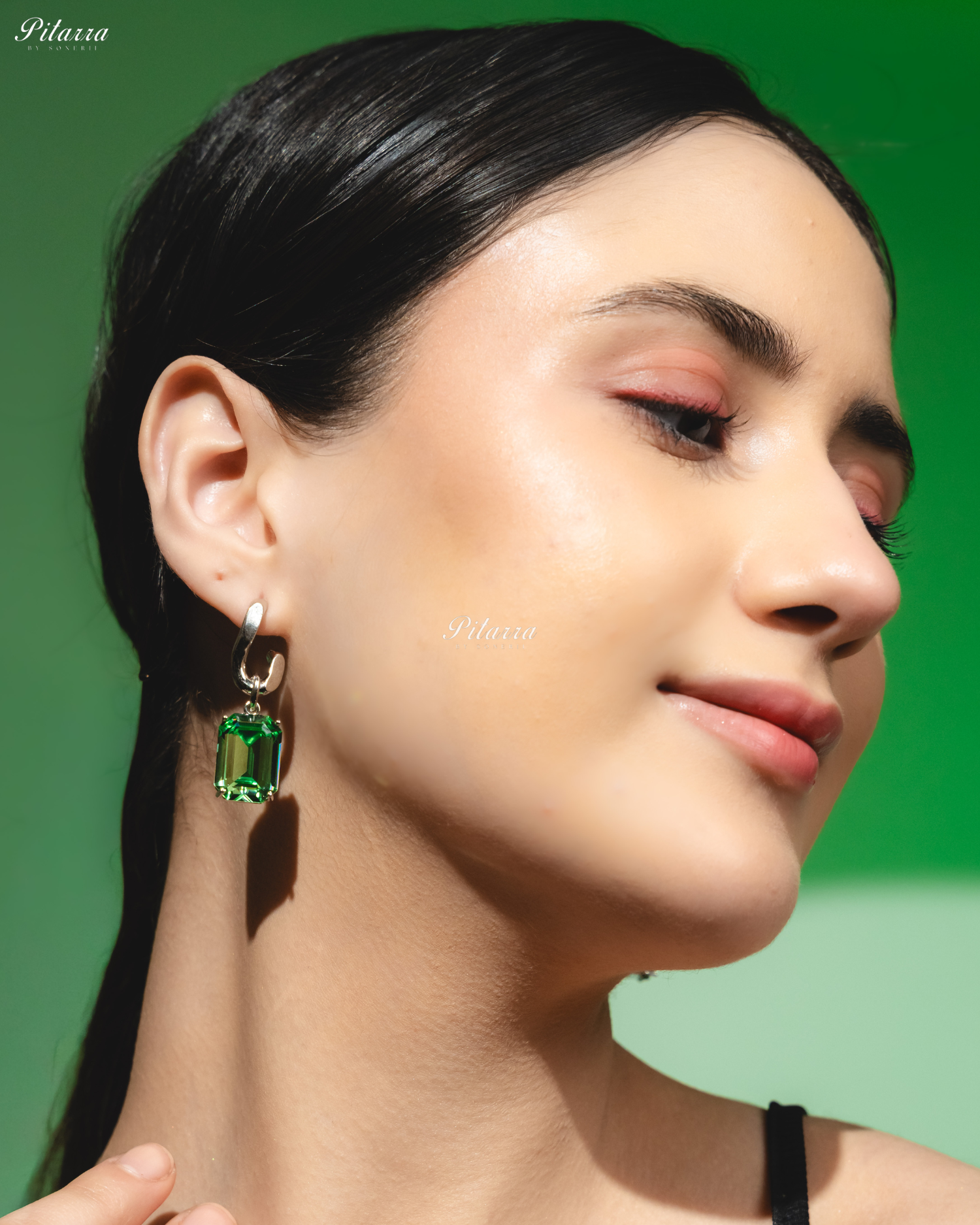 Peridot Stone Rectangular Zircon Silver Crystal Earrings