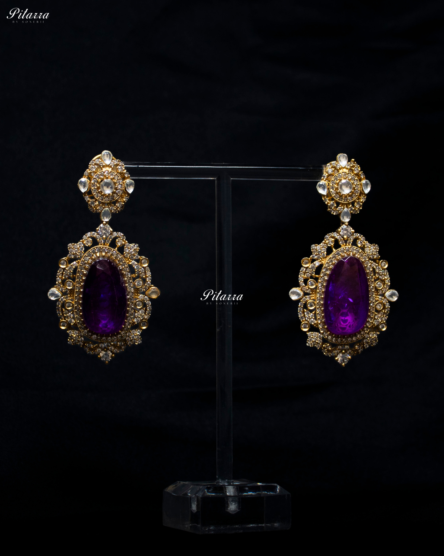 Purple Stone Bird Victorian Polki Necklace Set