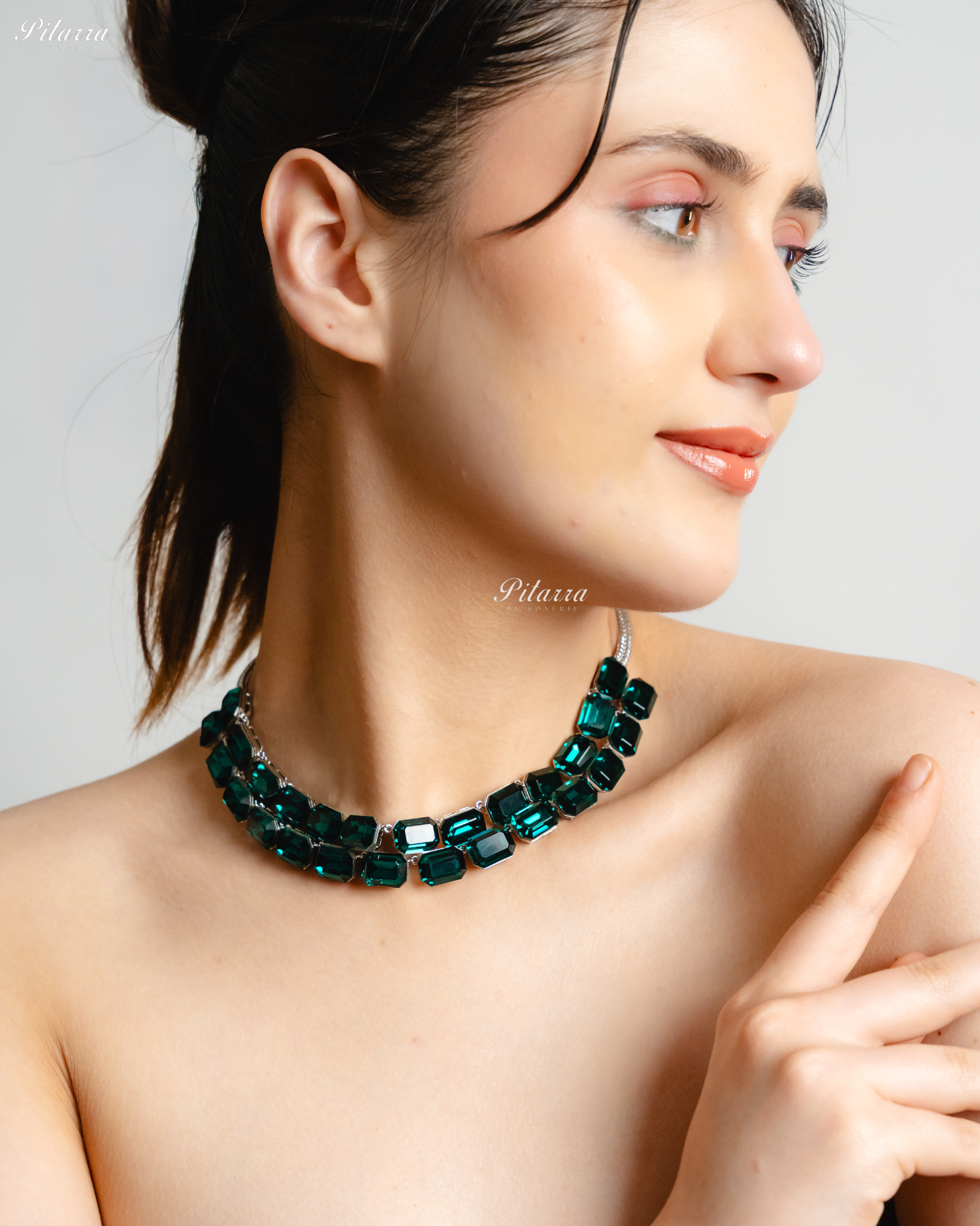Octagon Cut Two Layer Emerald Oversized Crystal Necklace