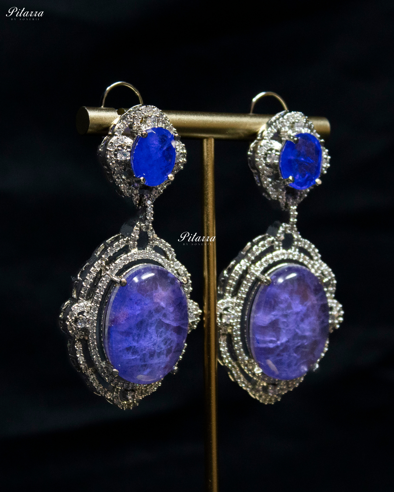 Periwinkle Stone Silver Finish Tone Crystal Necklace Set