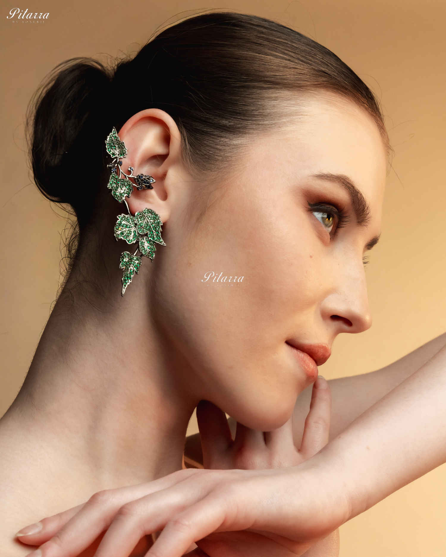 Emerald Unique Leaf Shaped Crystal Earrings