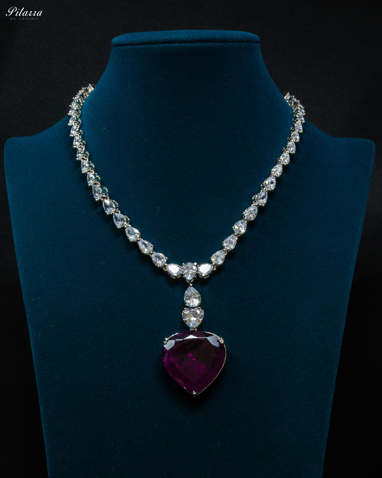 Purple Drop Stone Centred CZ Necklace Set