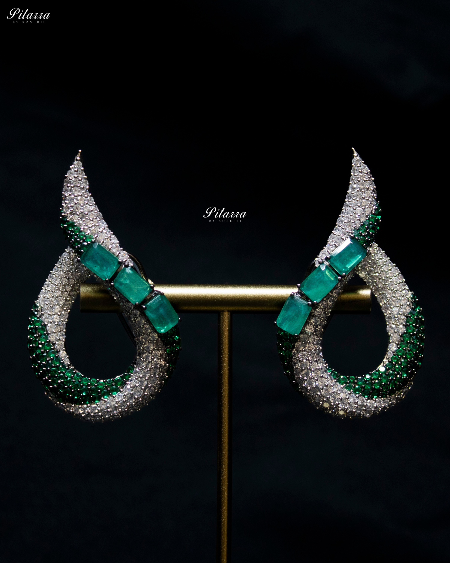 Green Stone Sleek CZ Choker Statement Necklace Set