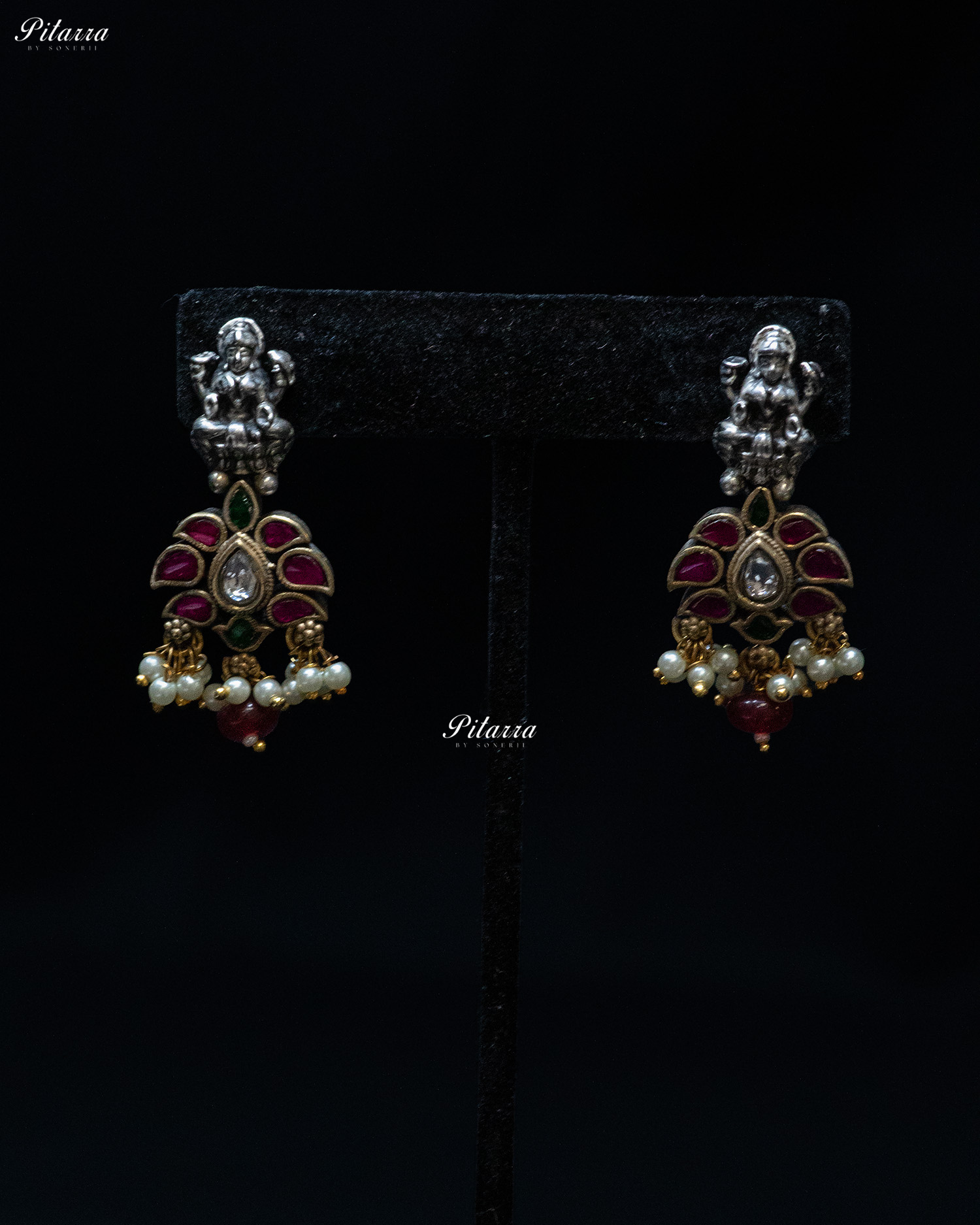 Layer Chain White Stone Laxmi Silver Look Alike Pendant Set