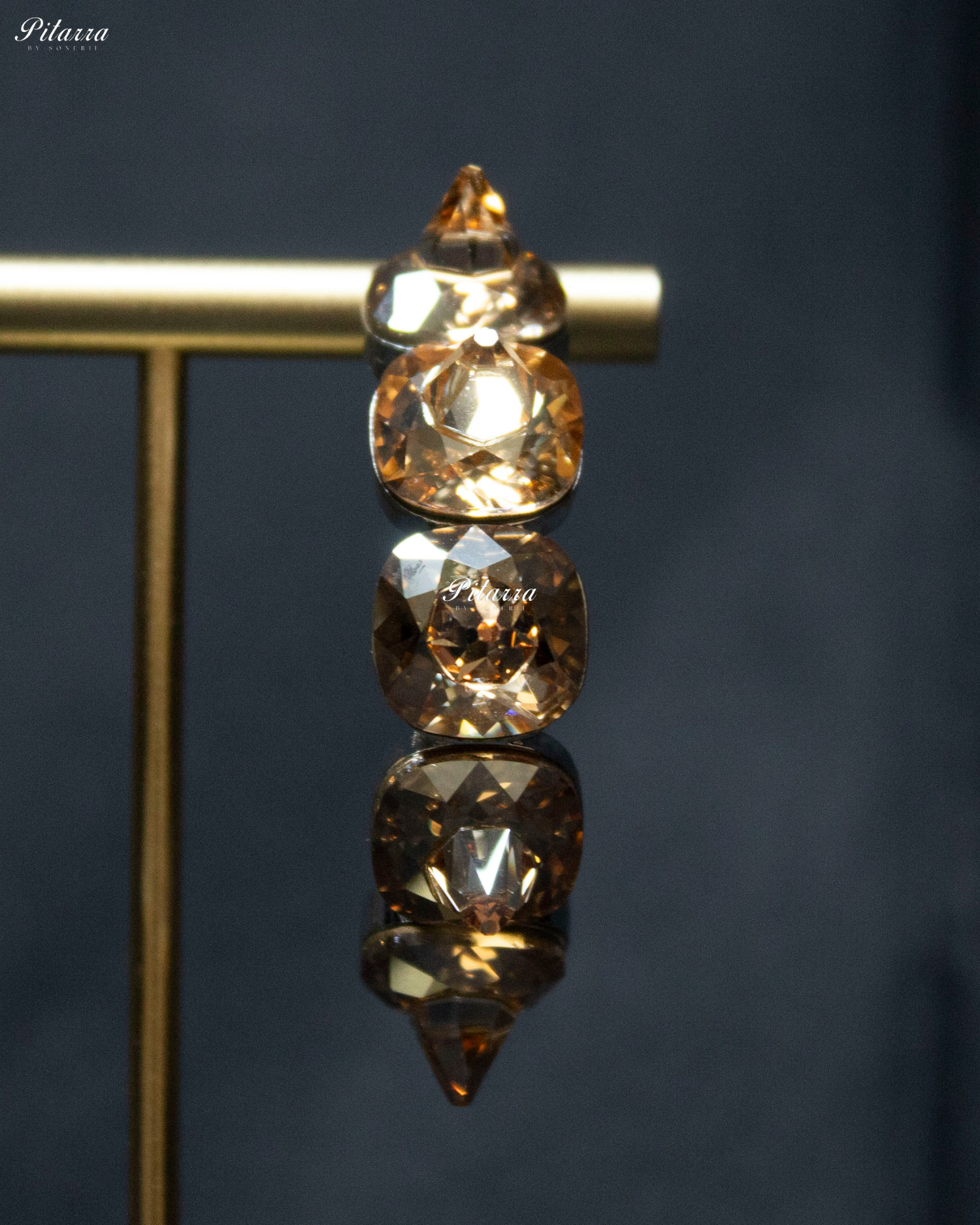 Champagne Color Stone Pyramid Cut Crystal Hoop Earrings