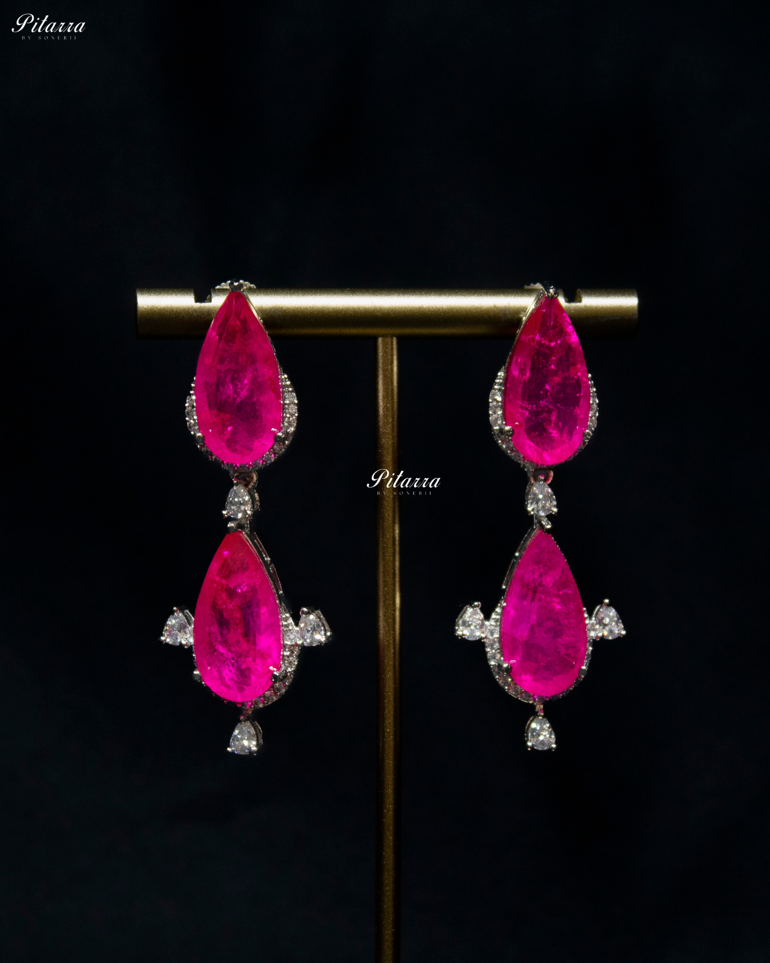 Pink Drop Pattern CZ Crystal Necklace Set