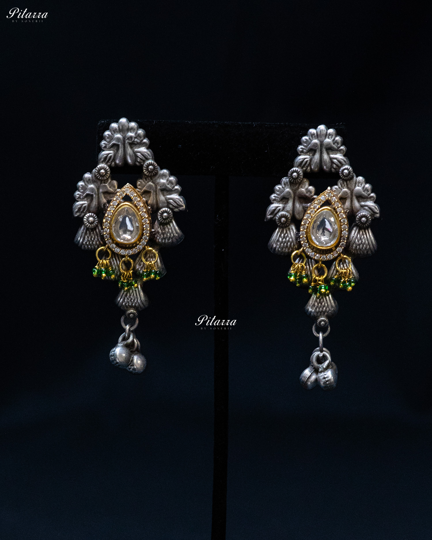 Golden Green Fish Ghunghroo Silver Look Alike Choker Set