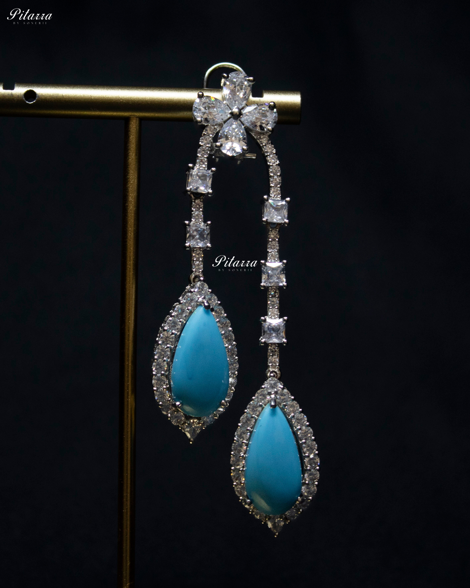 Pitarra Turquoise Blue and Silver Dangler Earrings