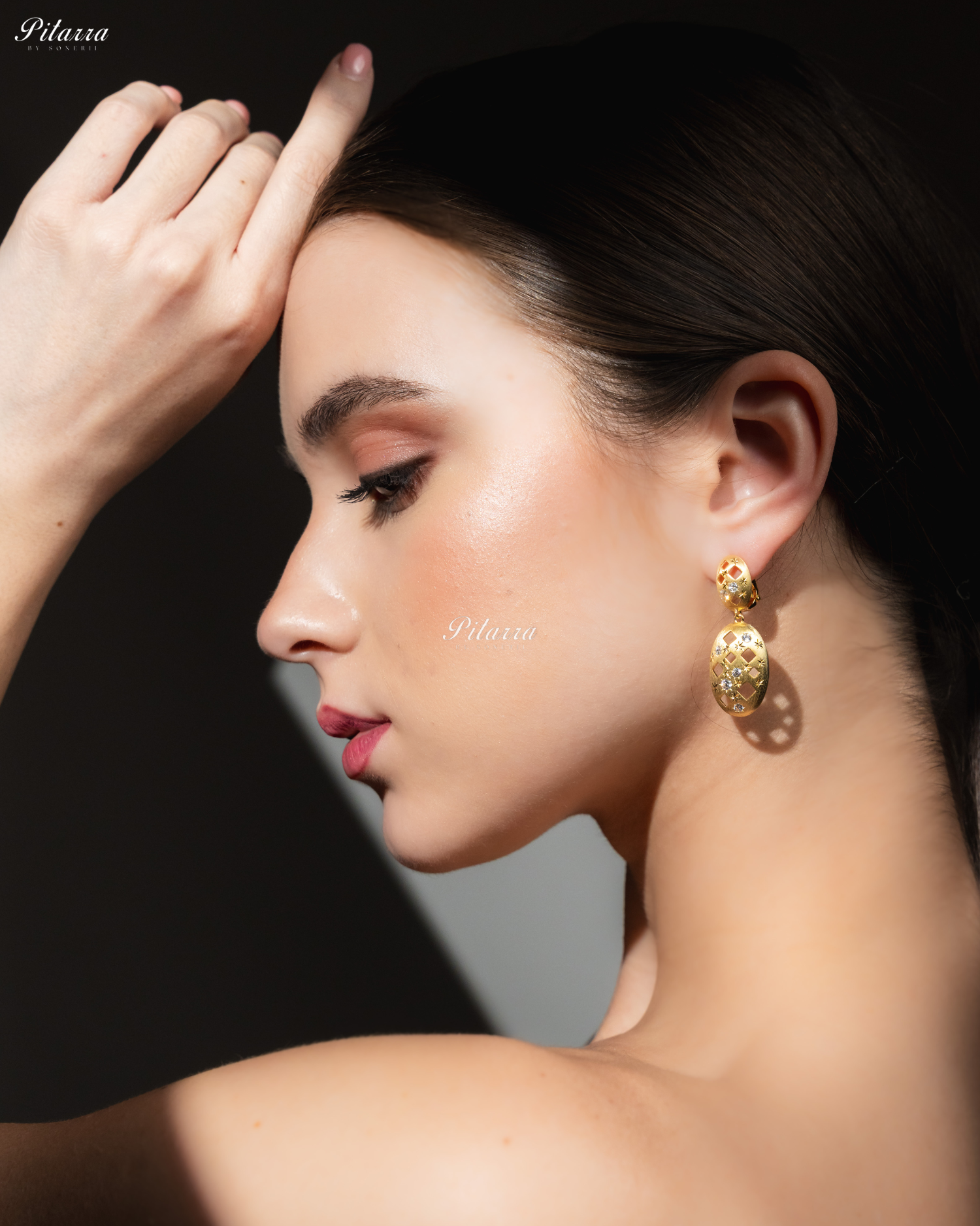 White Stones Embedded Pattern 92.5 Silver Drop Earrings