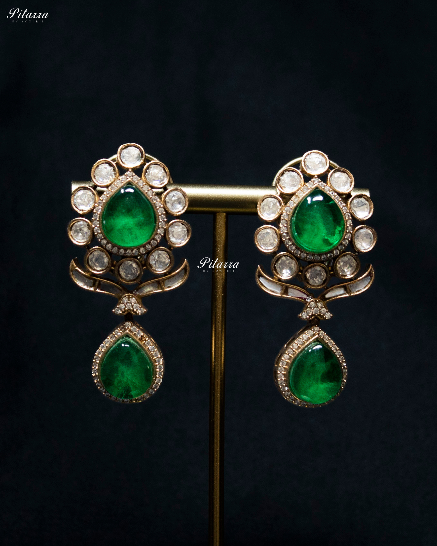 Emerald Drop White Line Victorian Polki Kundan Necklace Set