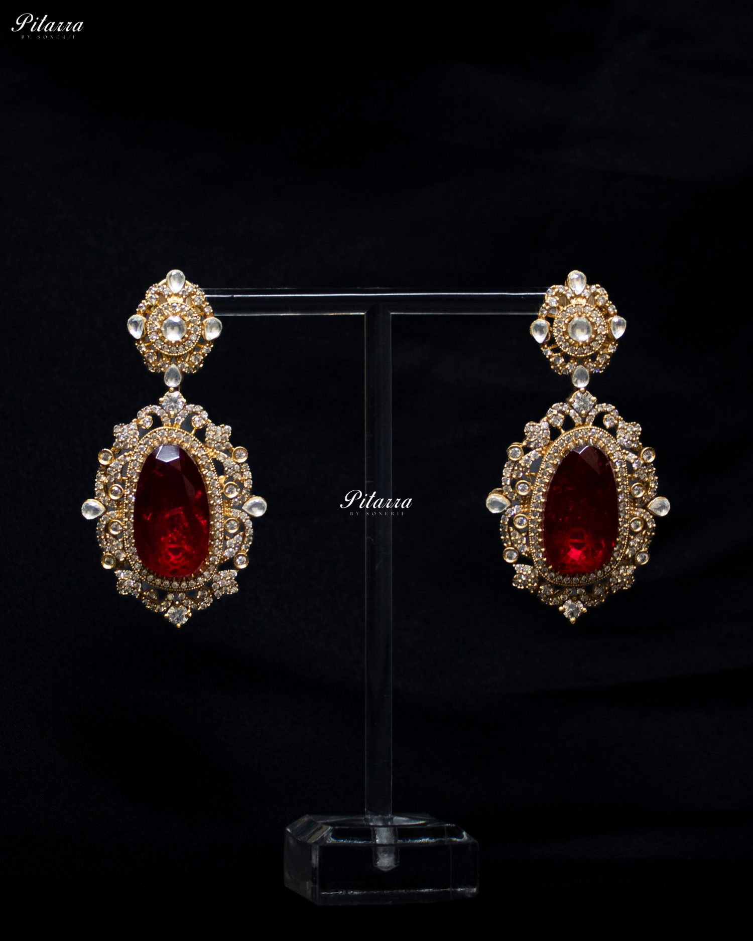 Red Stone Bird Victorian Polki Necklace Set