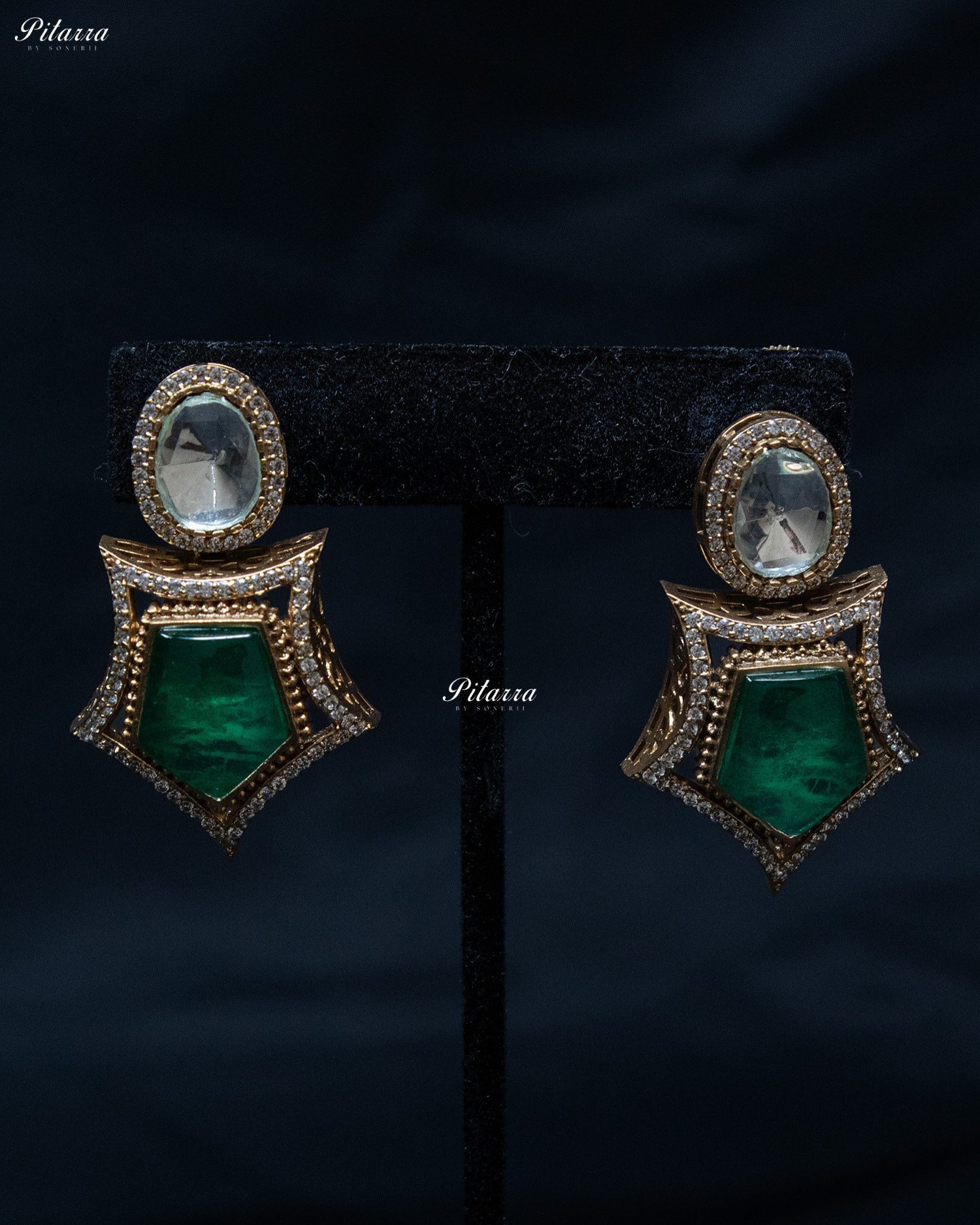 Emerald Stone Halsi Polki Kundan Necklace Set
