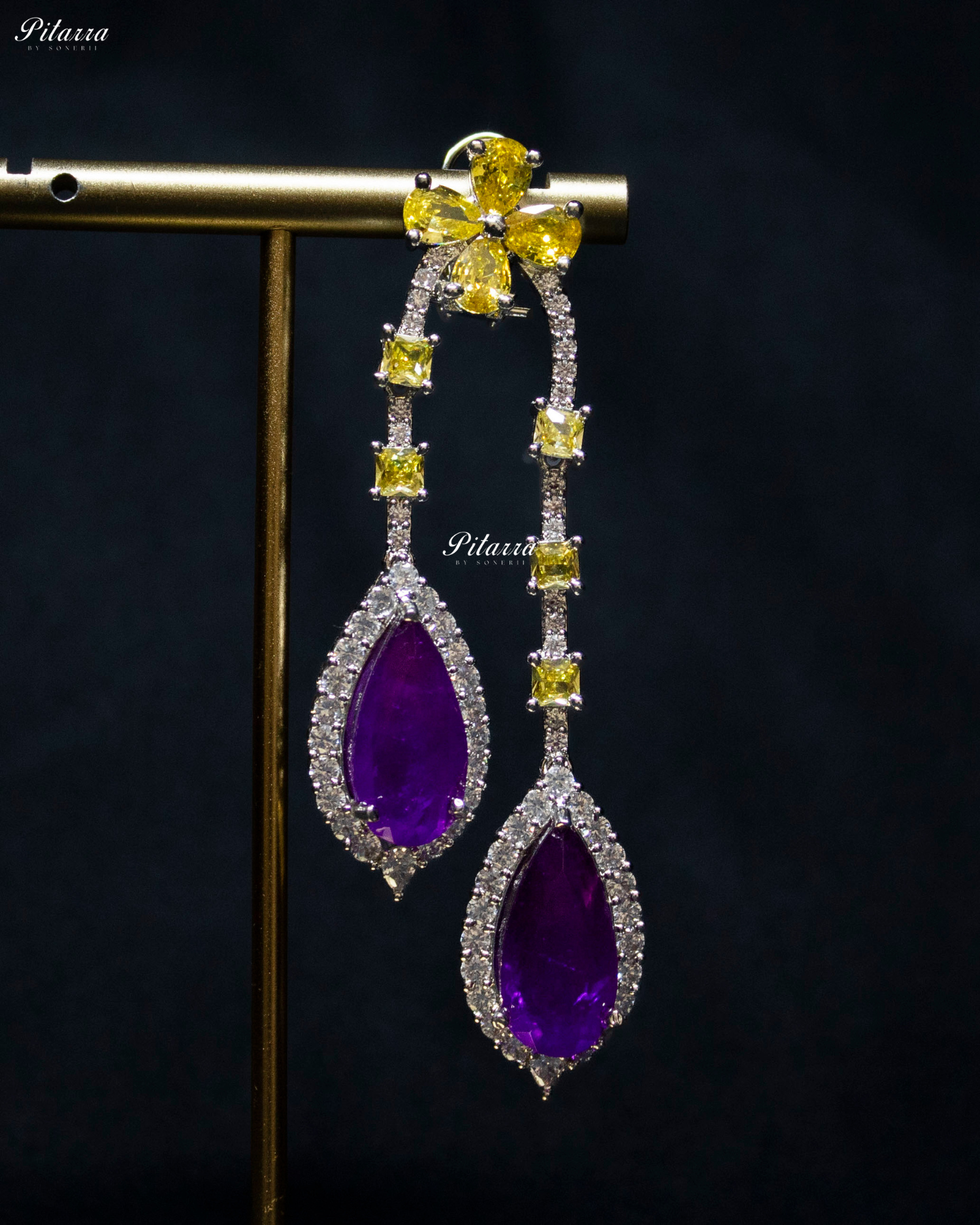Pitarra Purple and Yellow Dangler Earrings