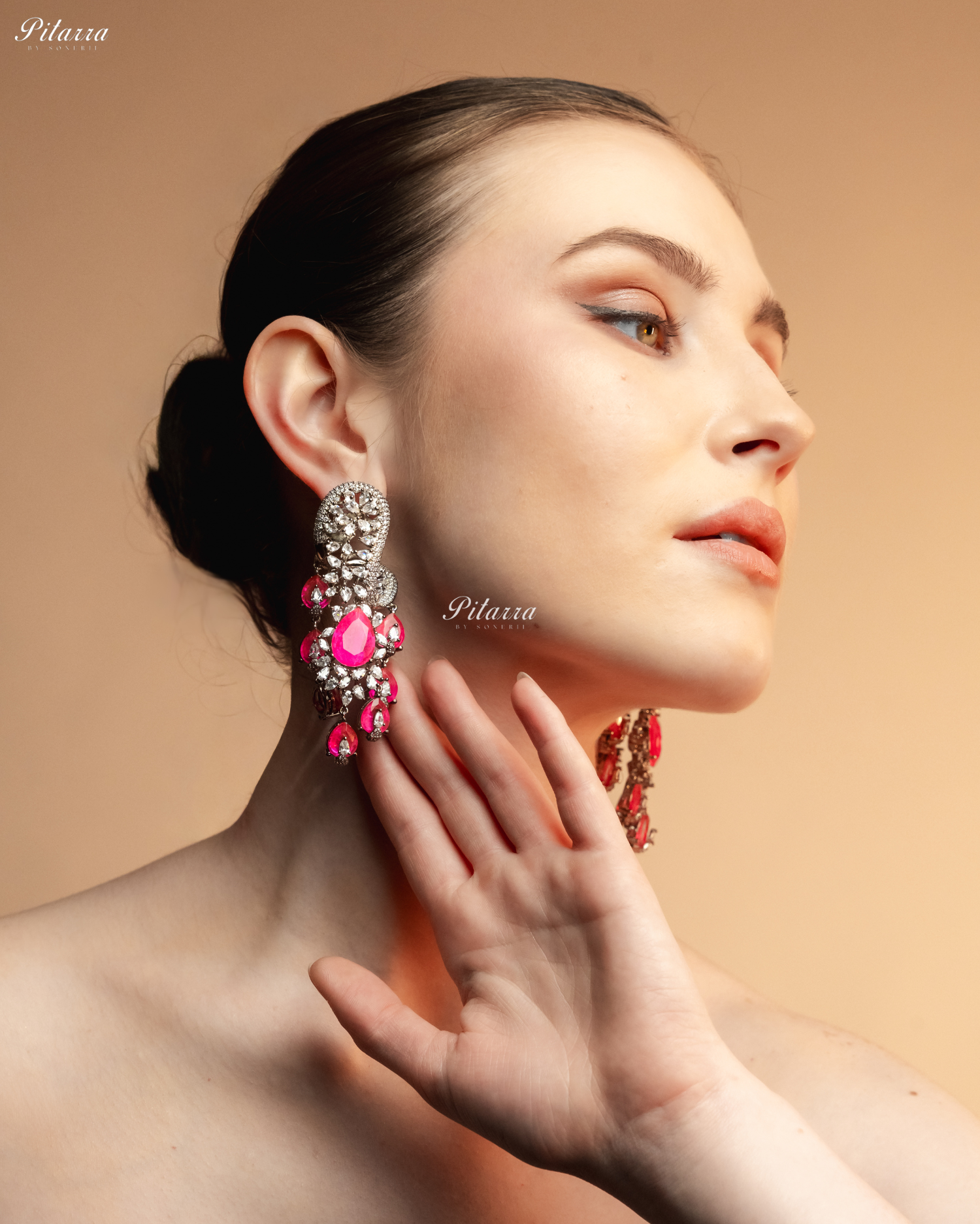 Pink Silver Polish CZ Crystal Dangler Earrings