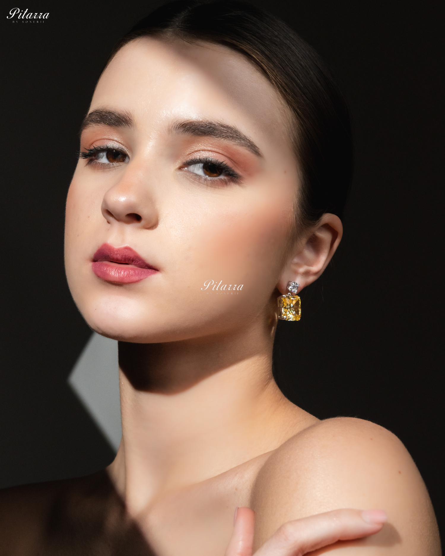 Yellow Studded Square Cubic Zirconia 92.5 Silver Studs Earrings