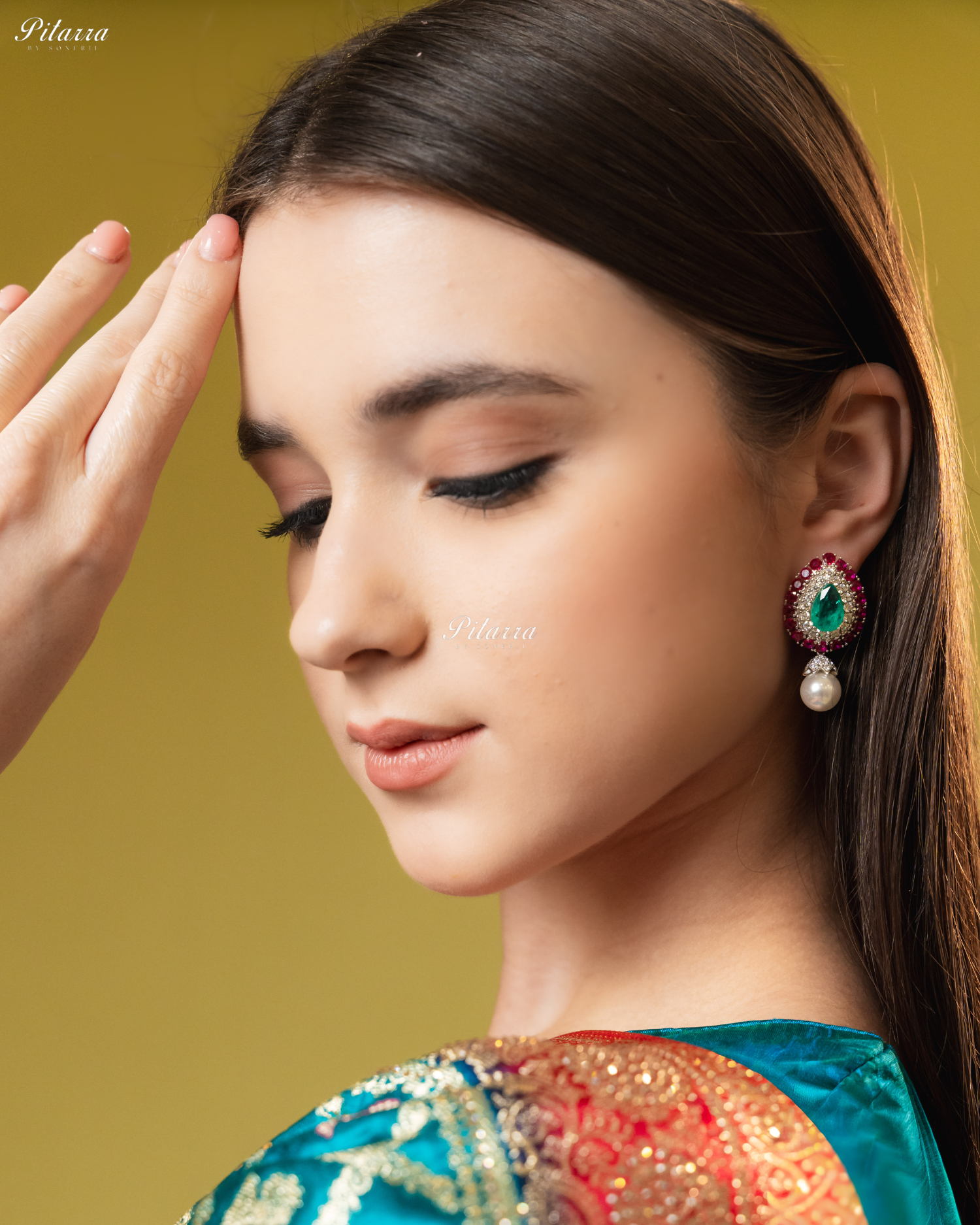 Emerald Stone Pink Line 92.5 Silver Drop Earrings