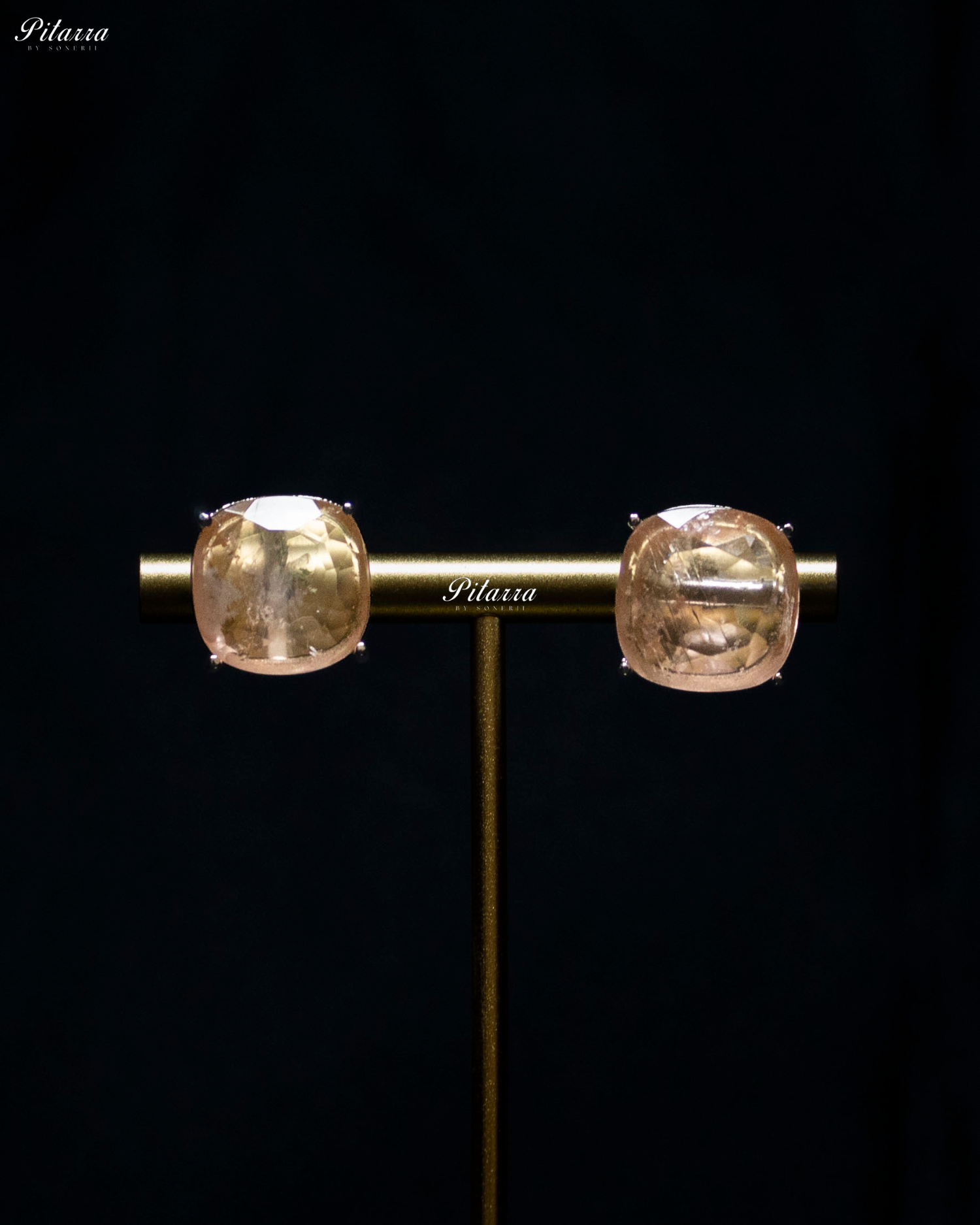 Peach Square Stone Premium Crystal Necklace Set