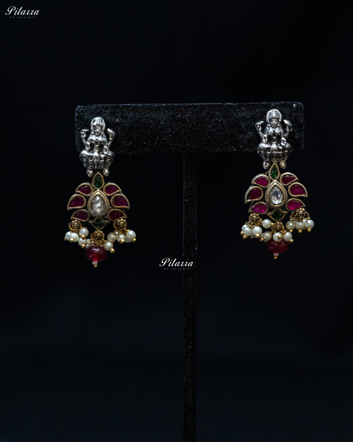 Beads Chain White Stone Laxmi Silver Look Alike Pendant Set