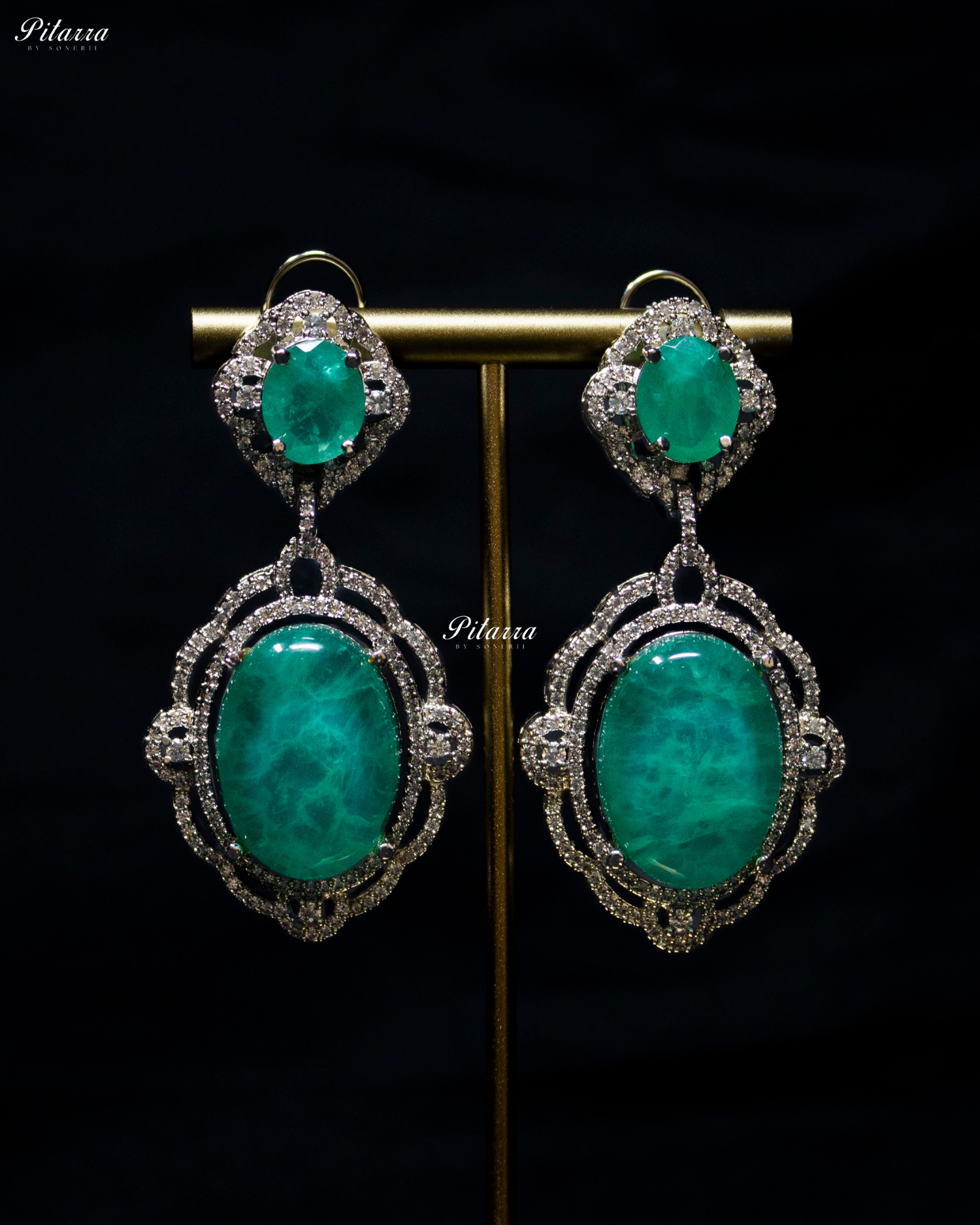 Mint color Stone Silver Finish Tone Crystal Necklace Set