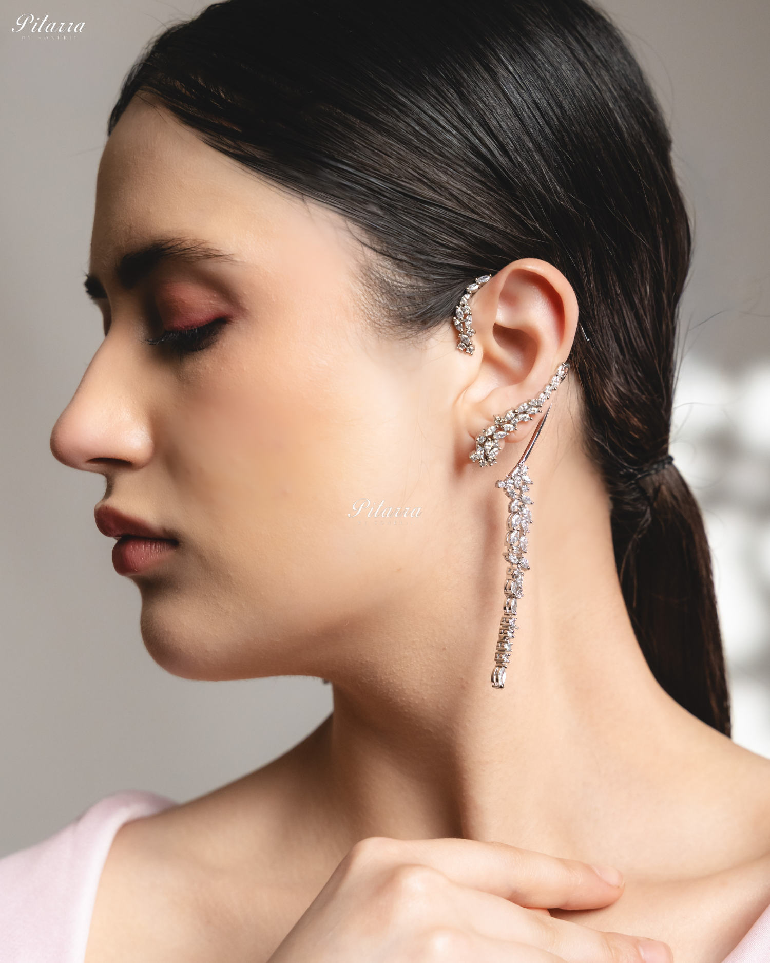 Fiery Flow White Stone EarCuff Crystal Earrings