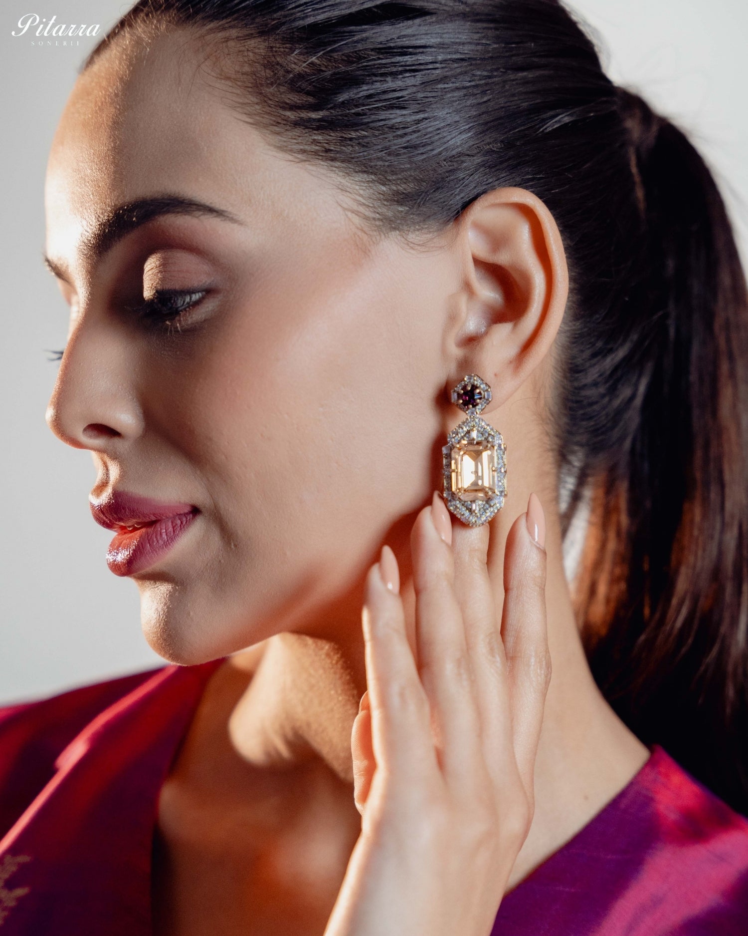 Yellow Emerald Cut Diamond Halo Statement Drop Earrings