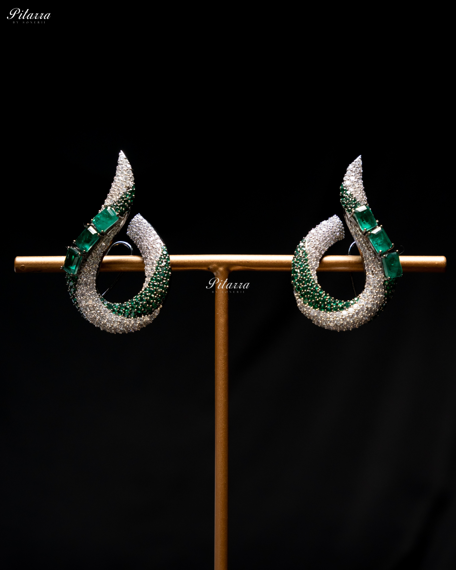 Emerald Stone Sleek CZ Choker Statement Necklace Set