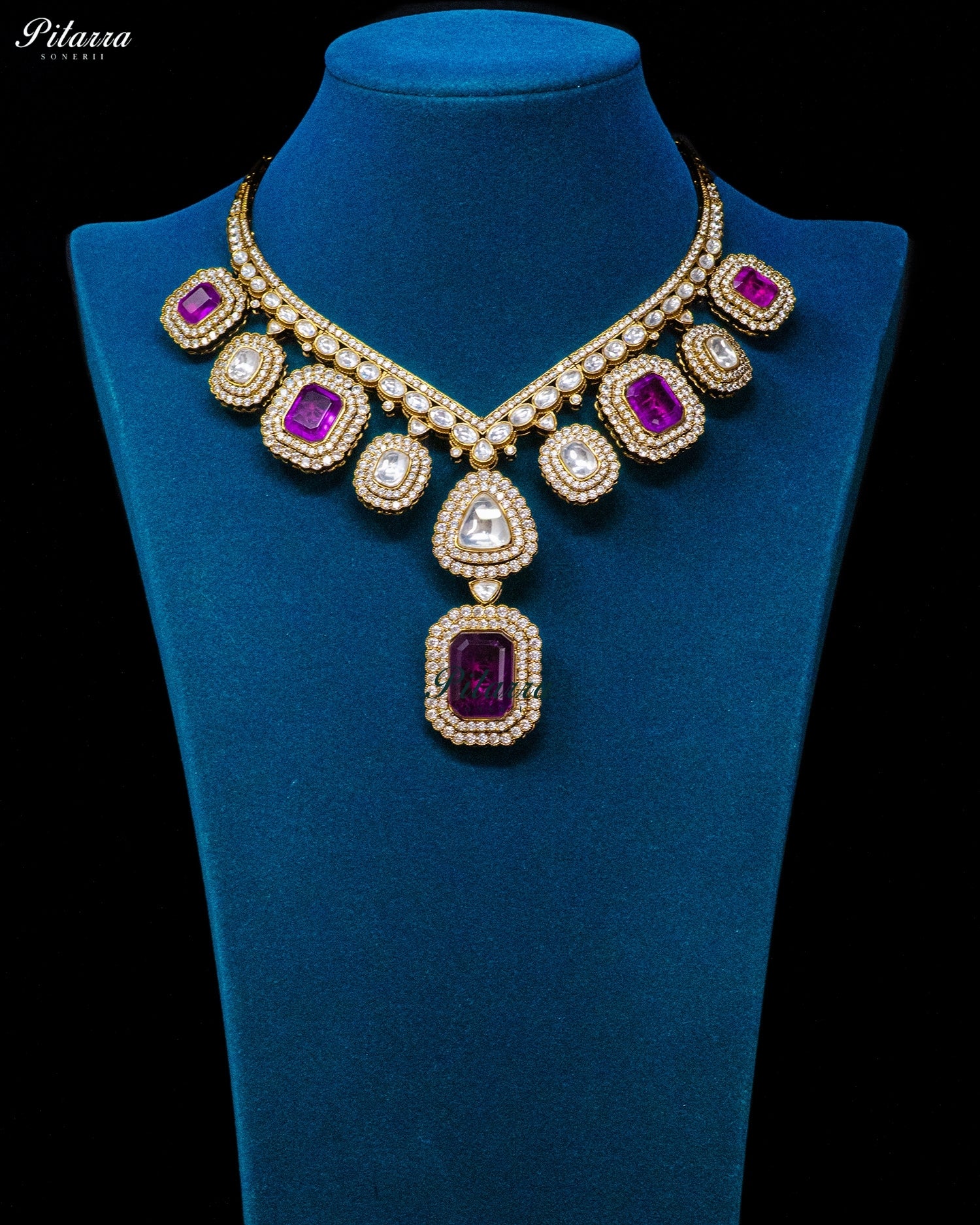 Purple Square Kundan Necklace Set
