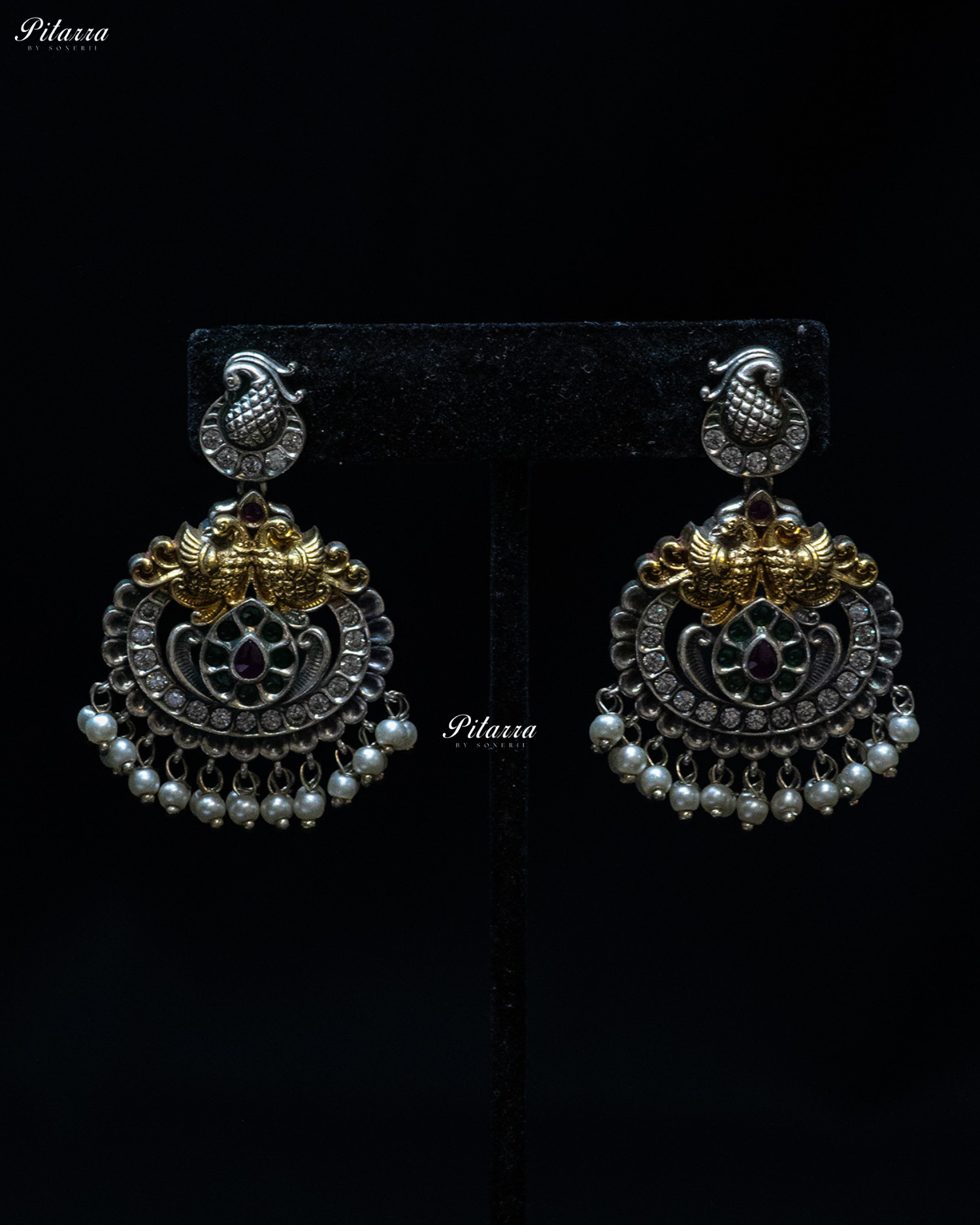 Peacock Carved Pink Stone White Layer Stone Silver Look Alike Pendant Set