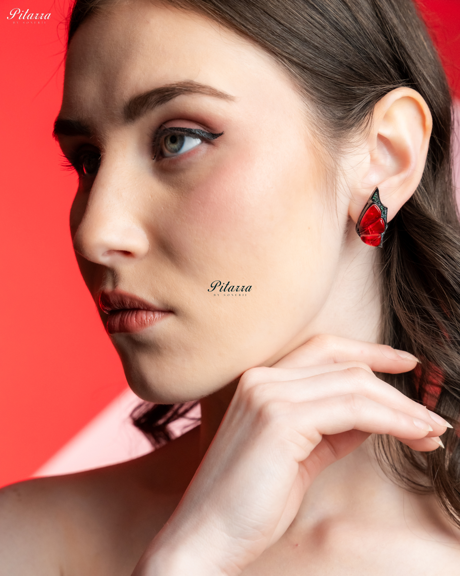 Red Wing Shape CZ Crystal Stud Earrings