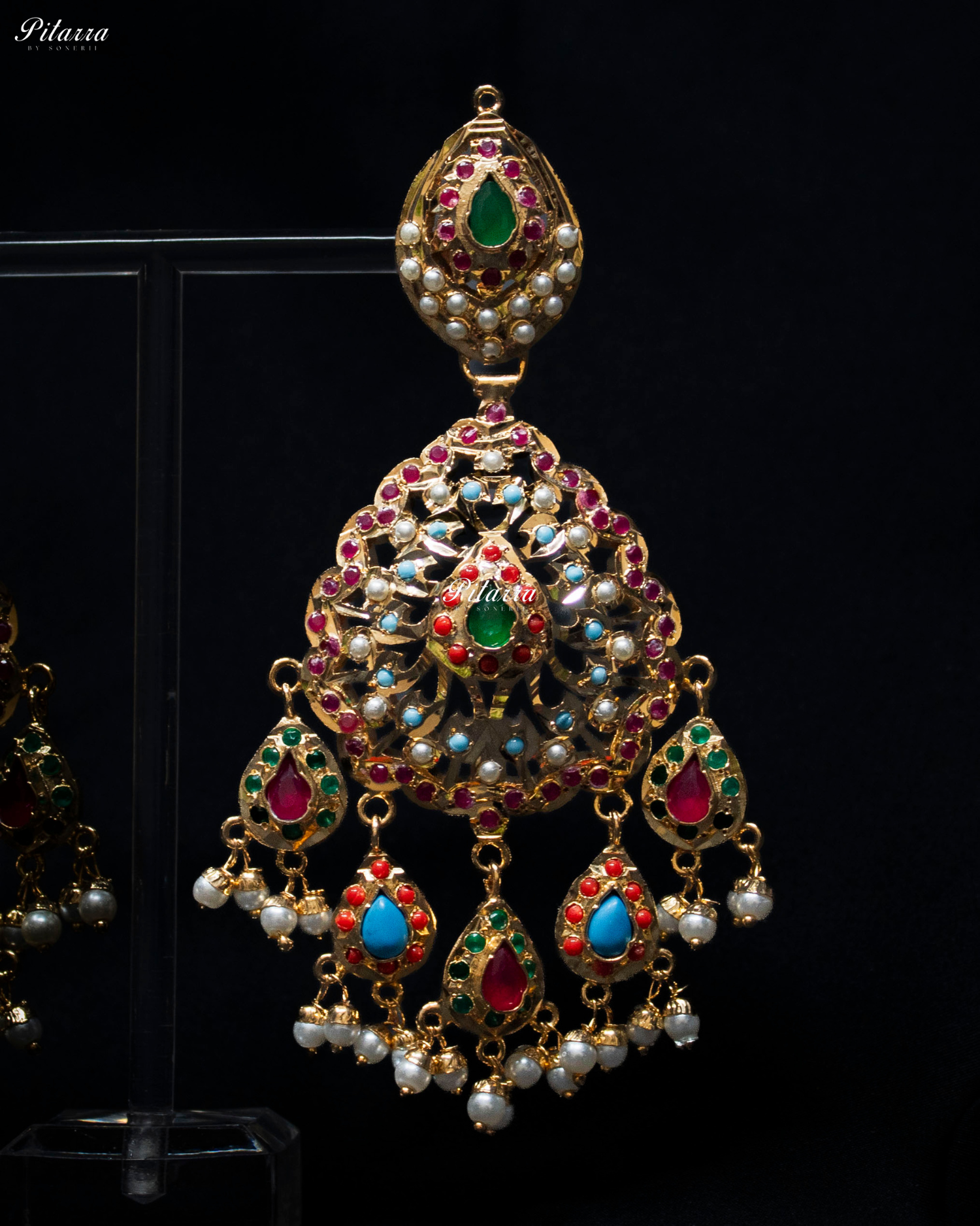 Multicolored Studed Stone Handcrafted Chandbali Earrings