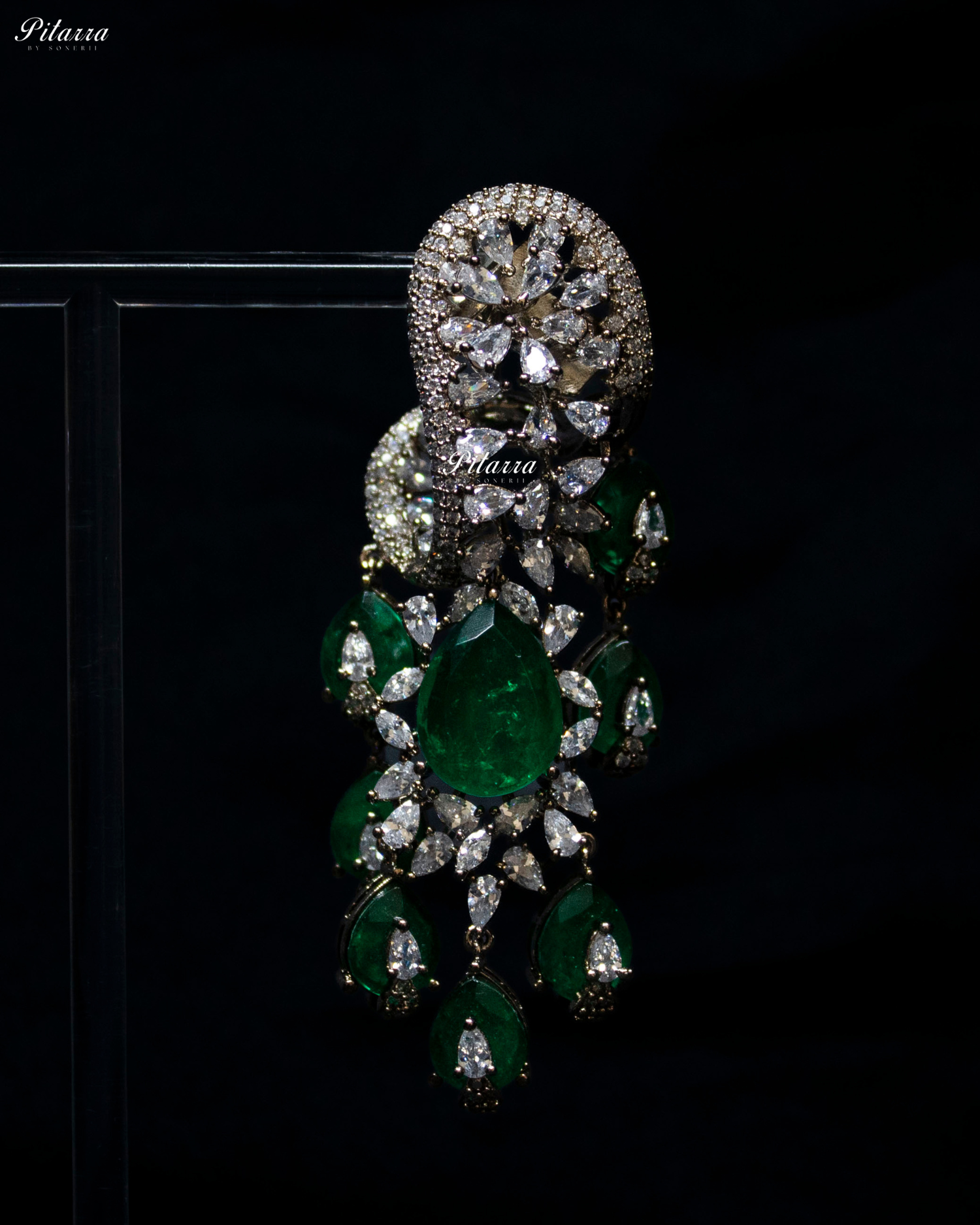 Emerald Silver Polish CZ Crystal Dangler Earrings