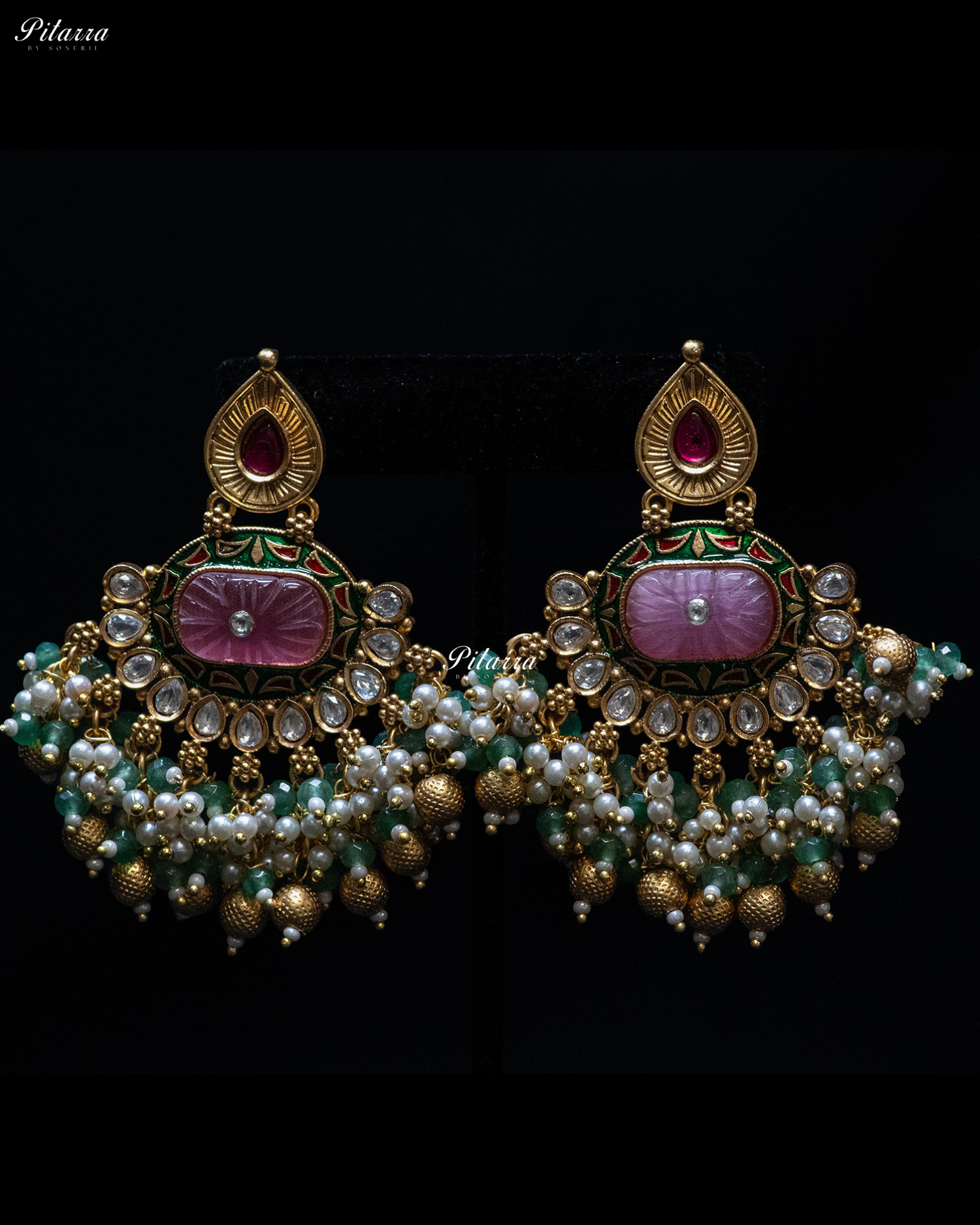 Pink Stone Multi Color Beads Long Kundan Necklace Set