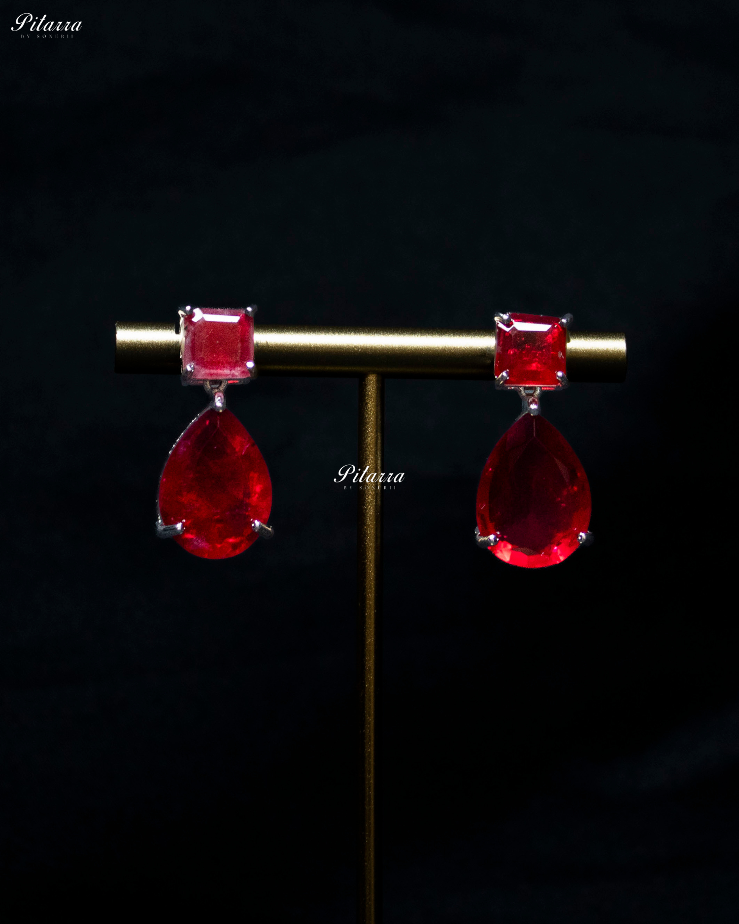 Red Square and Drop Crystal Necklace Set