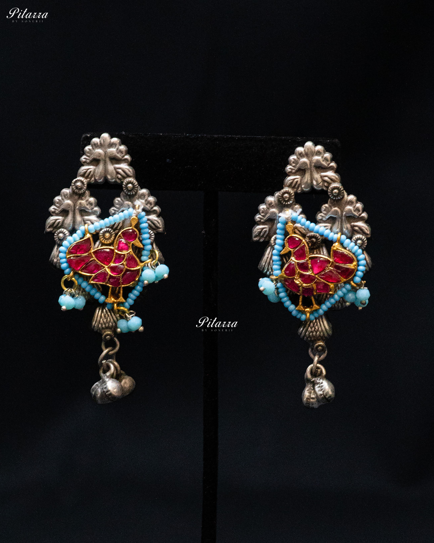 Pink Peacock Pink Bird Ghunghroo Silver Look Alike Choker Set