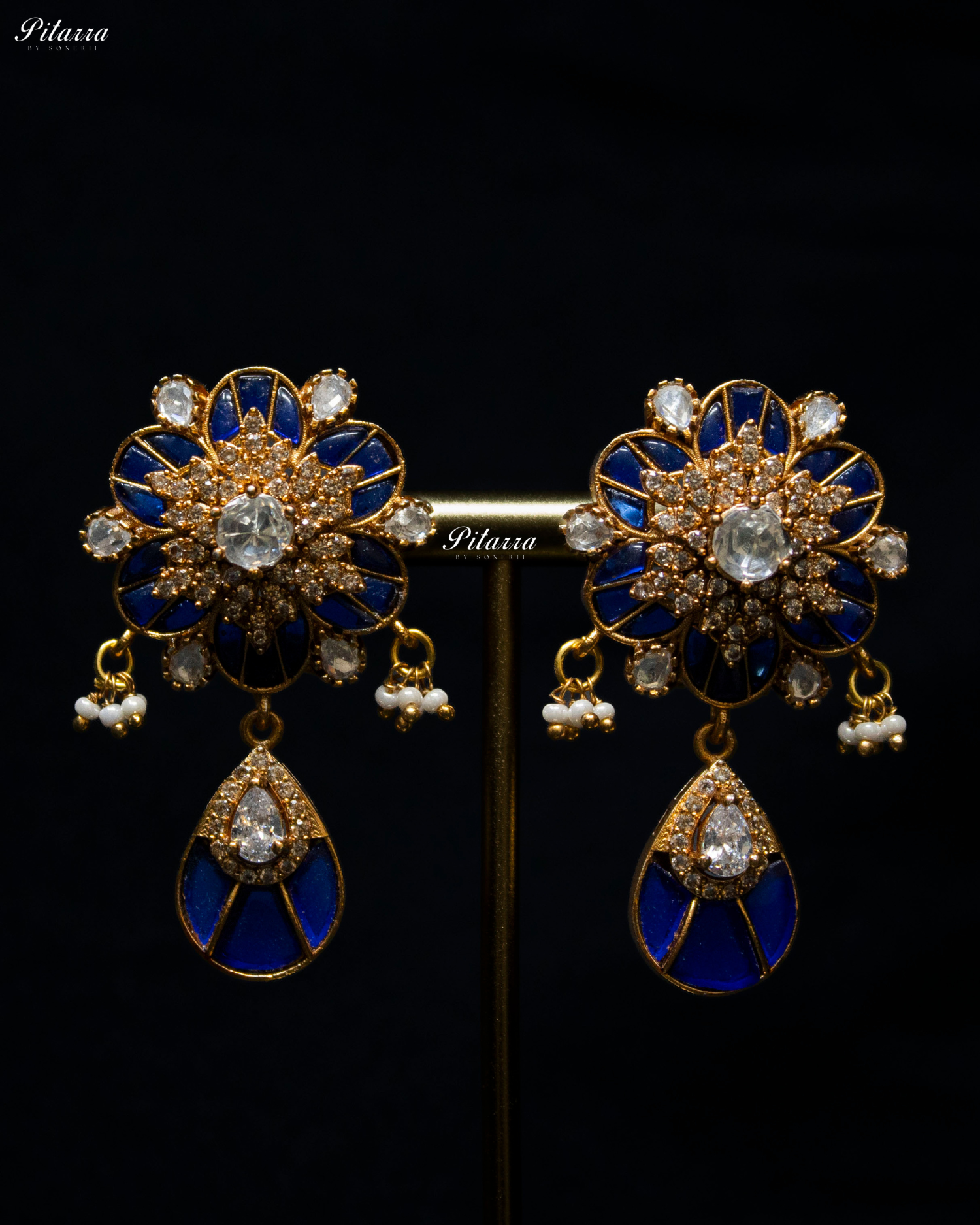 Royal Blue Luxury Meenakari Polki Choker Necklace Set