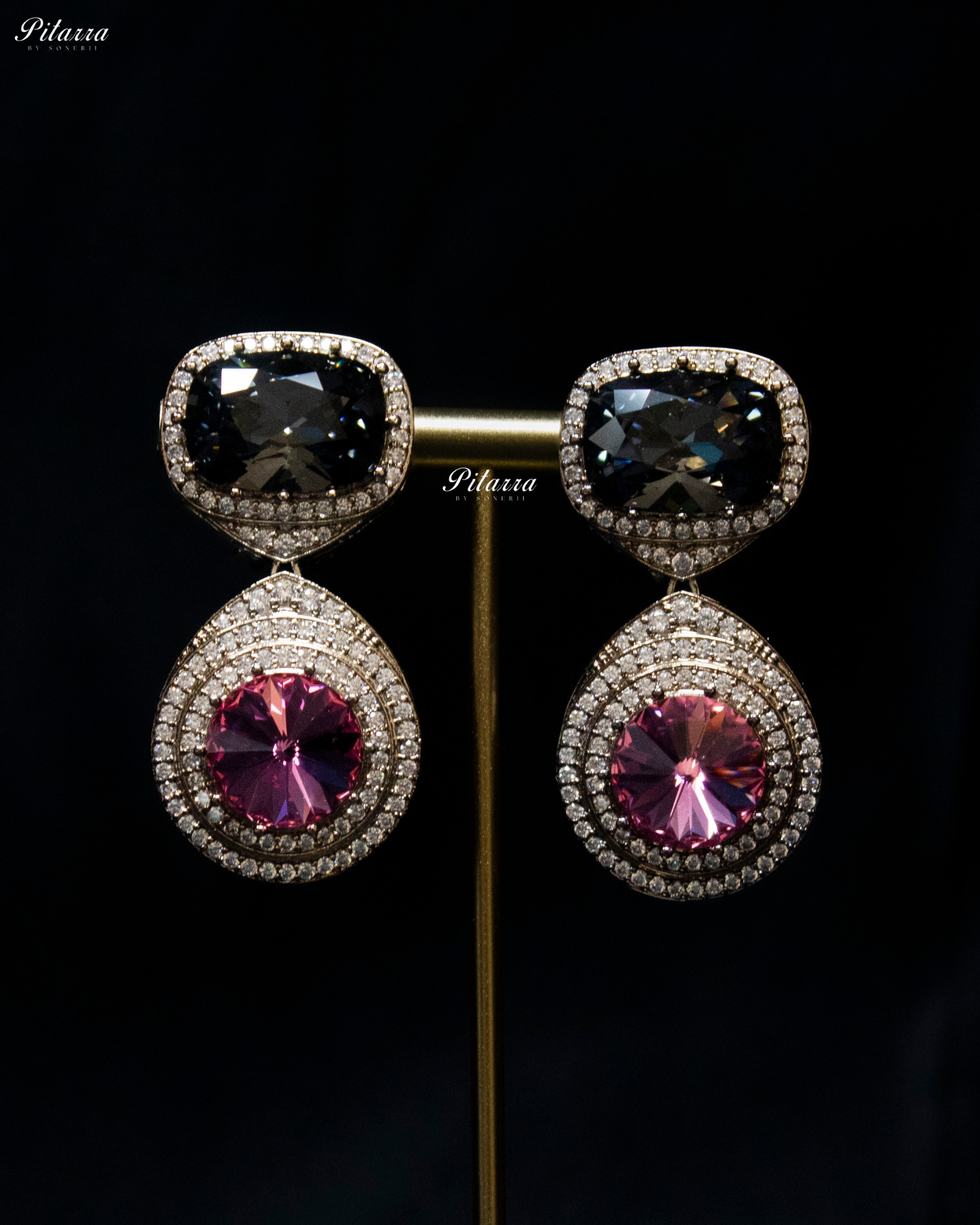 Clear, black and Pink Three  Crystal Choker Set