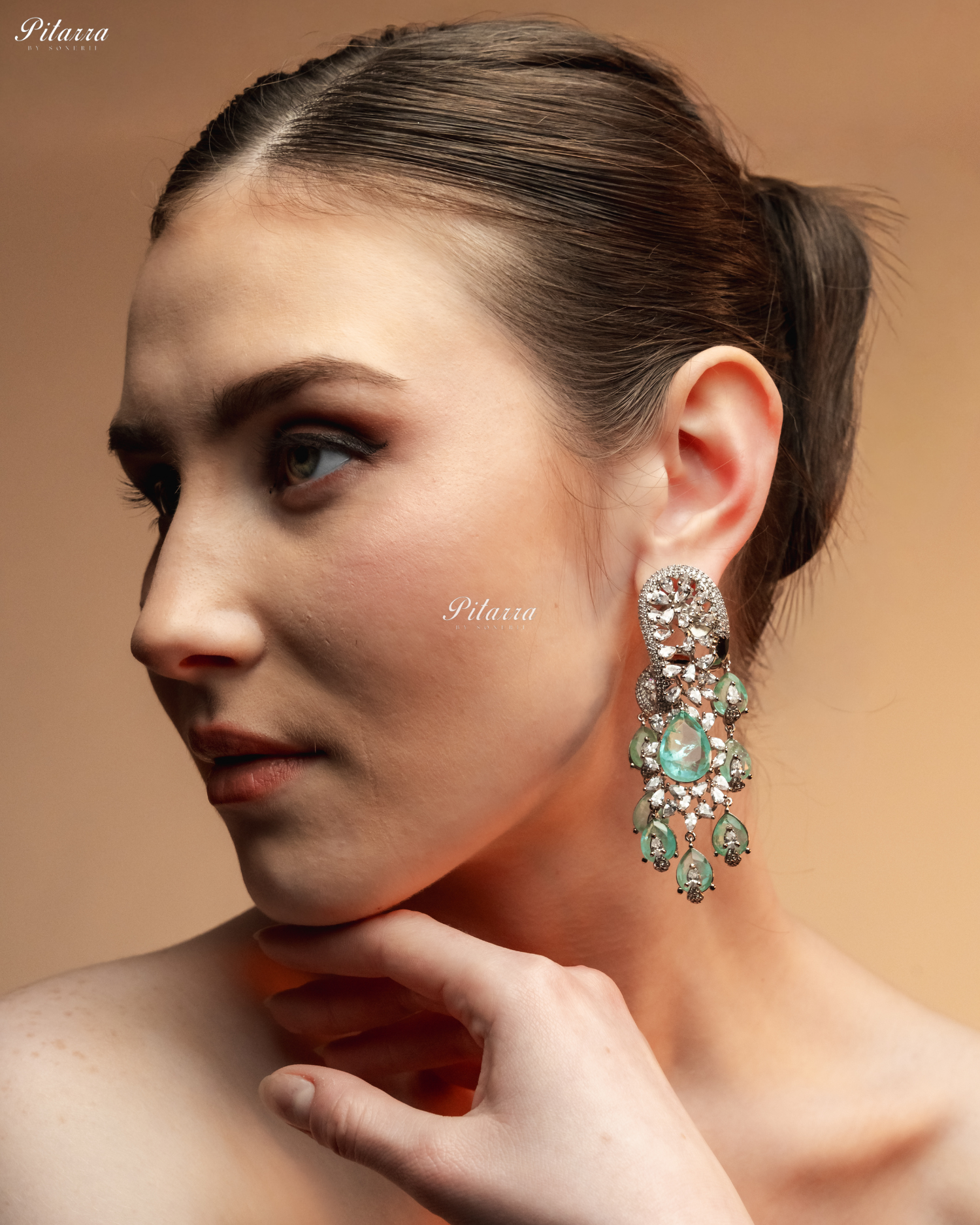 Piscine Blue Silver Polish CZ Crystal Dangler Earrings