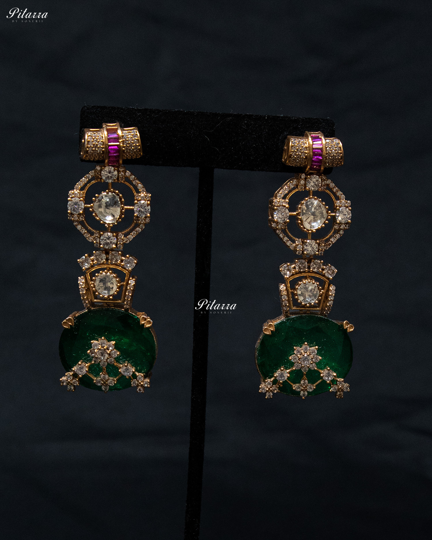 Emerald Big Stone Victorian Polki Kundan Necklace Set