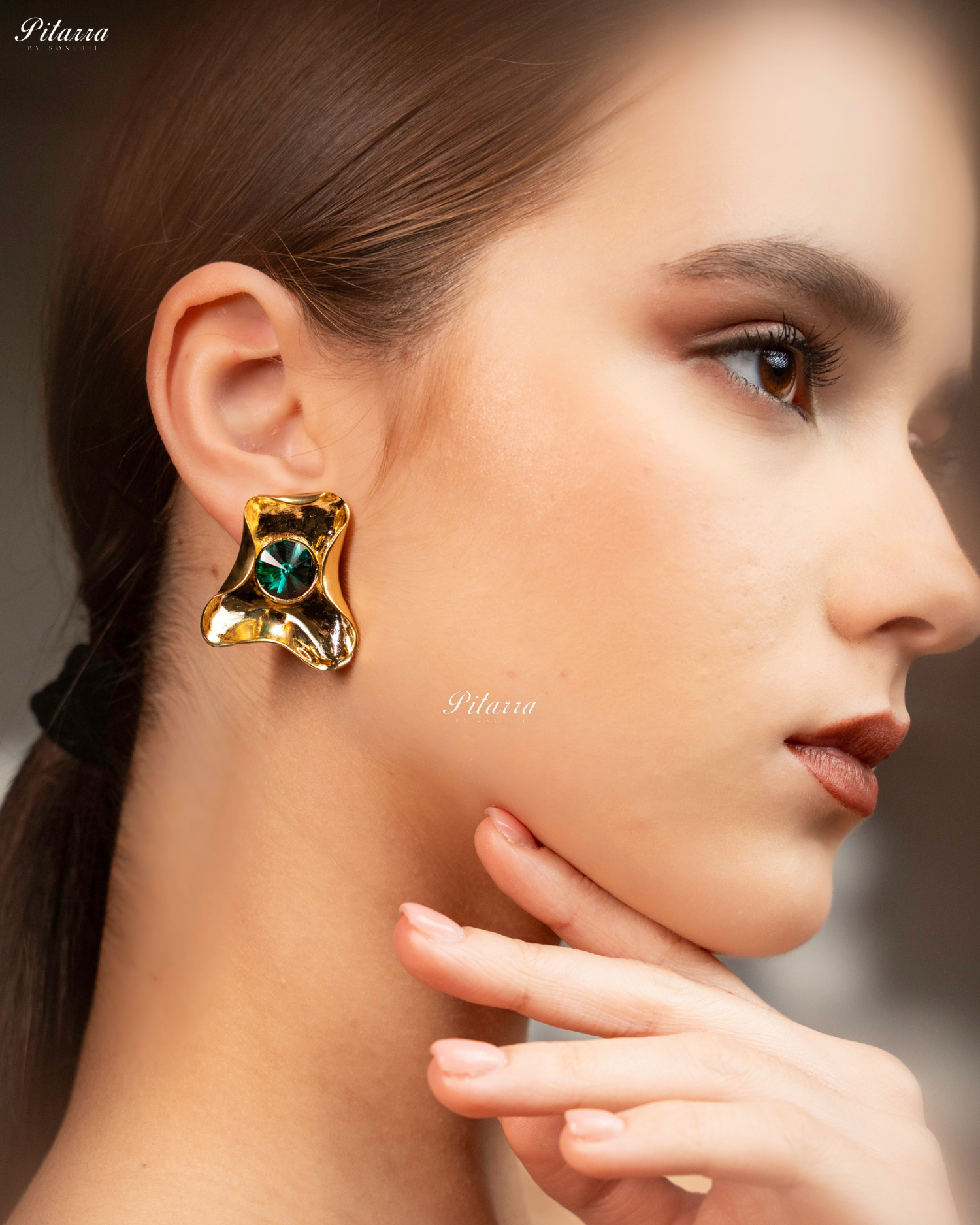 Emerald Stone Gold Plated Trendy Stud Earrings