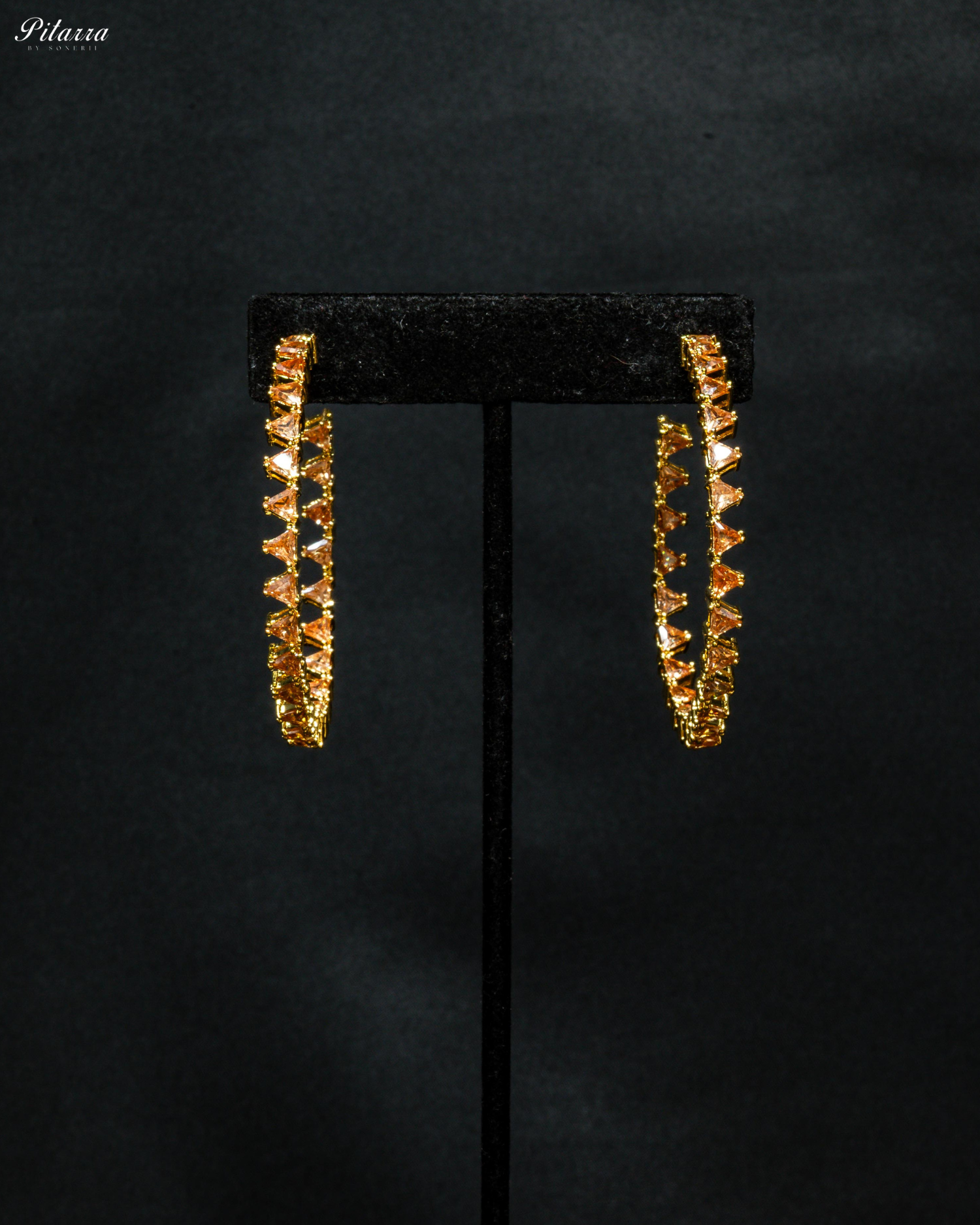 Champagne Stone Gold Finish Crystal Hoop Earrings