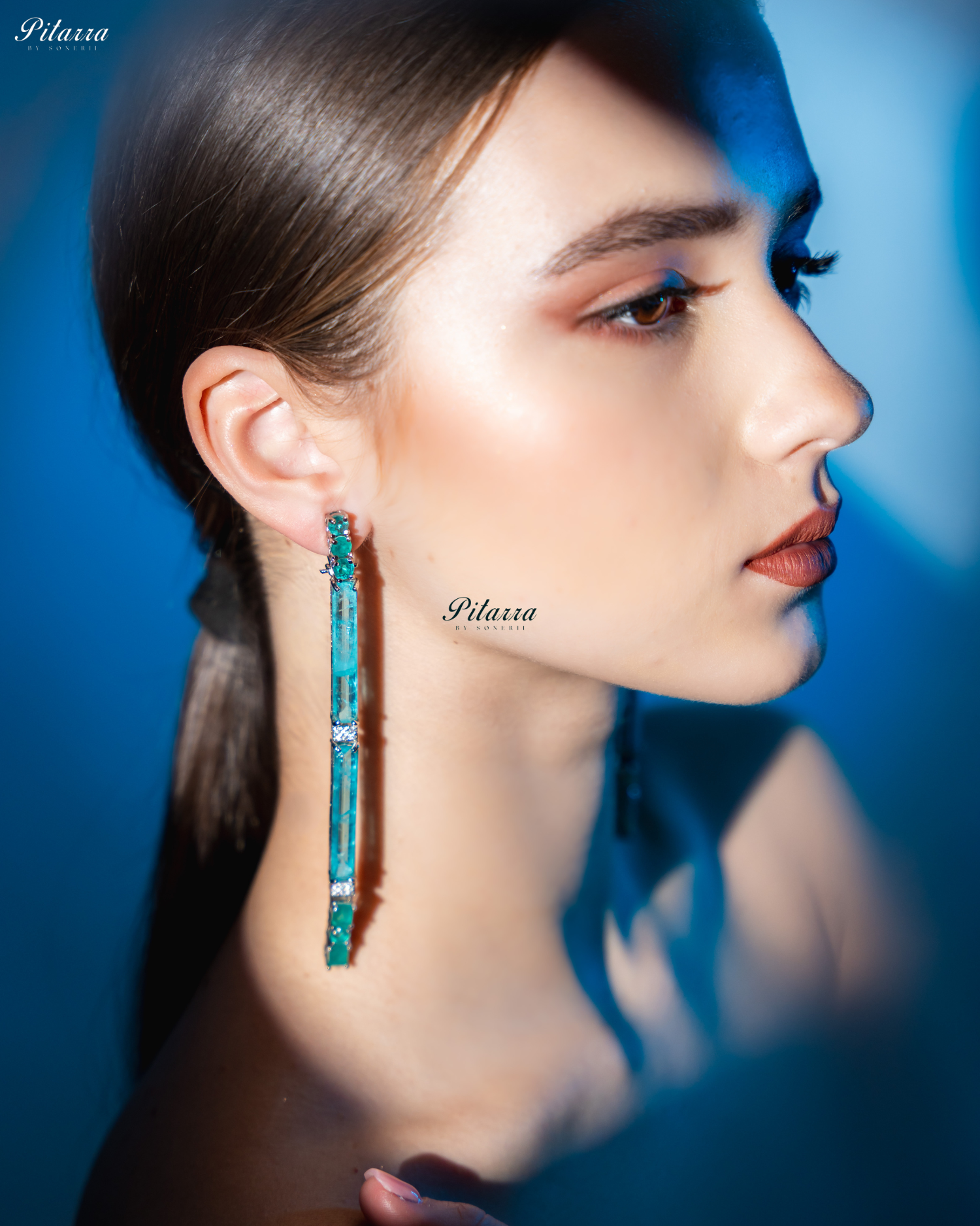 Ocean Blue Stone Linear Long Doublet Drop Earrings