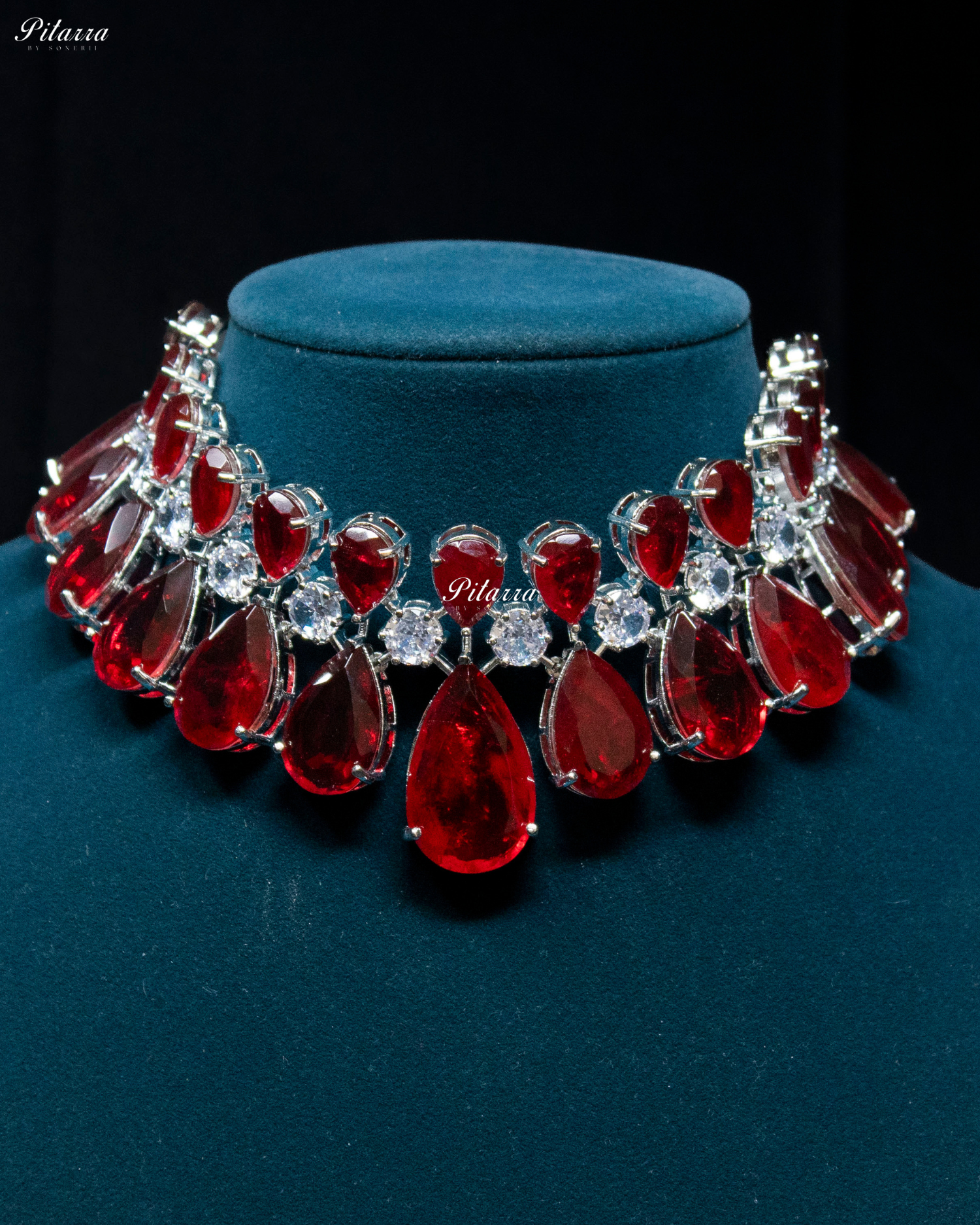 Red Tear Drop Shaped Crystal Necklace Set